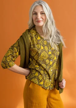 Best Gudrun Sjödén Bluse „Hedda“ aus Bio-Baumwollgewebe dunkelolive-gemustert