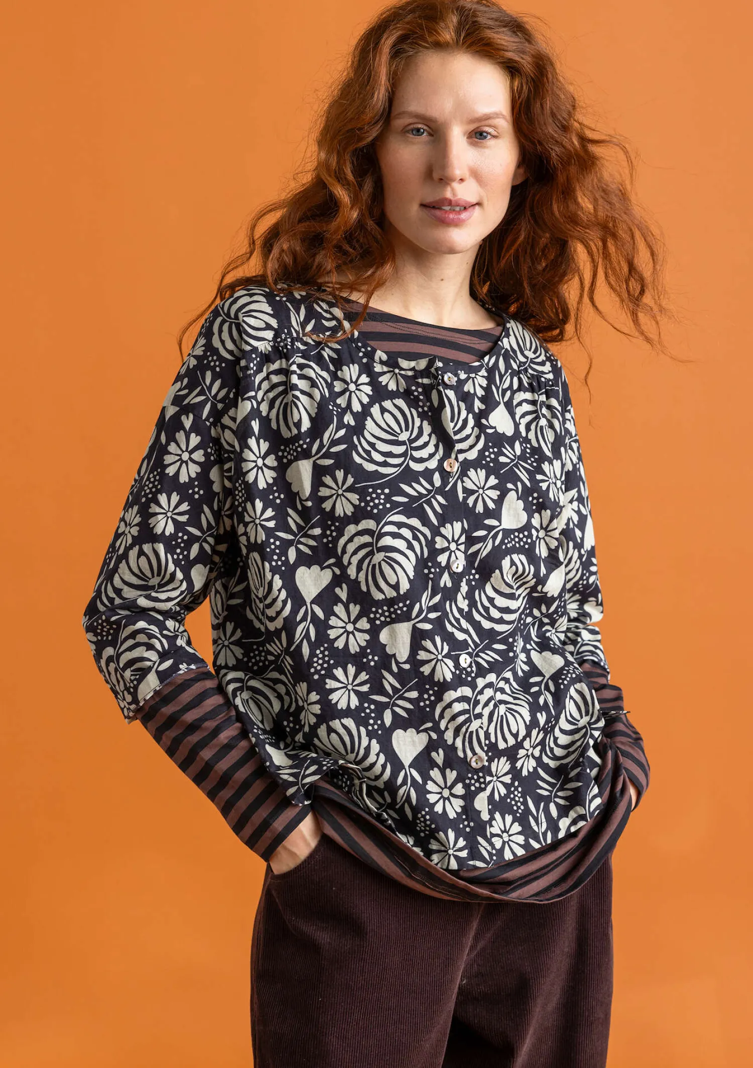 Discount Gudrun Sjödén Bluse „Hedda“ aus Bio-Baumwollgewebe schwarz-gemustert
