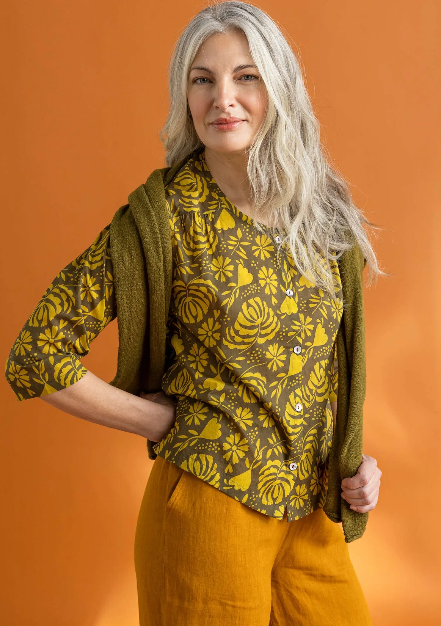 Clearance Gudrun Sjödén Bluse „Hedda“ aus Bio-Baumwollgewebe schwarz-gemustert