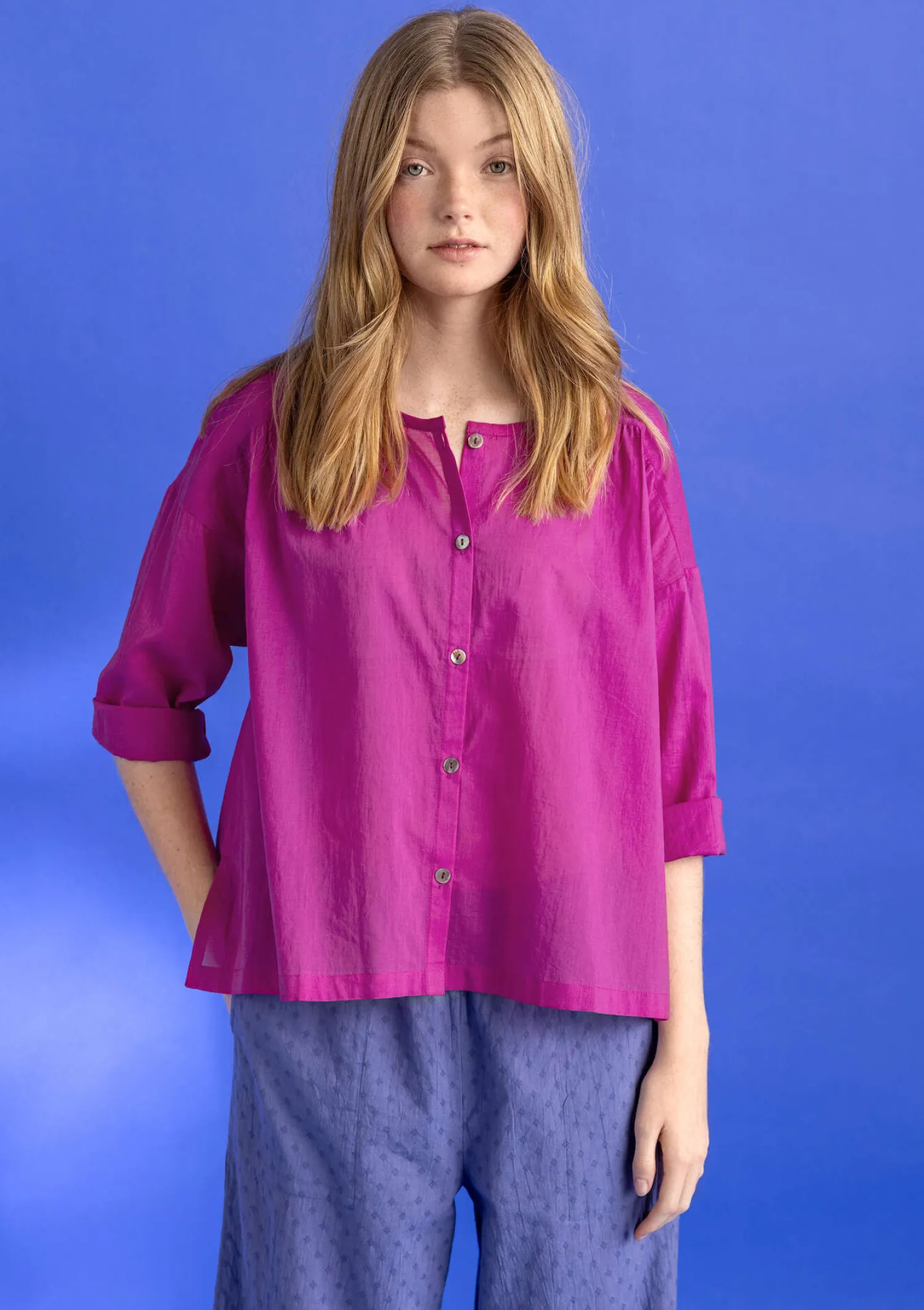 Store Gudrun Sjödén Bluse „Hedda“ aus Bio-Baumwollgewebe dunkelpetrol-gemustert