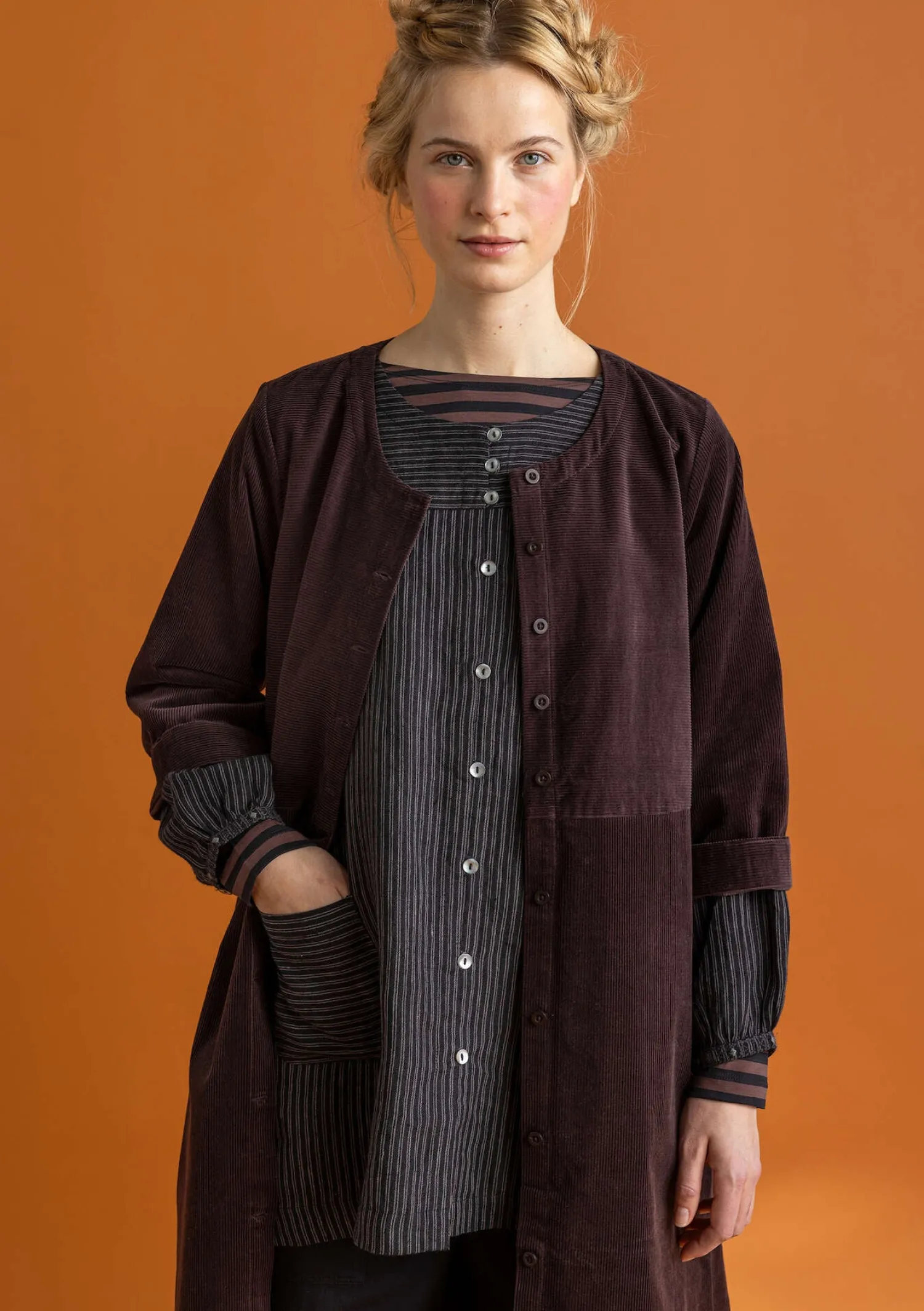 New Gudrun Sjödén Cordkleid aus Bio-Baumwolle/Elasthan dunkelaubergine