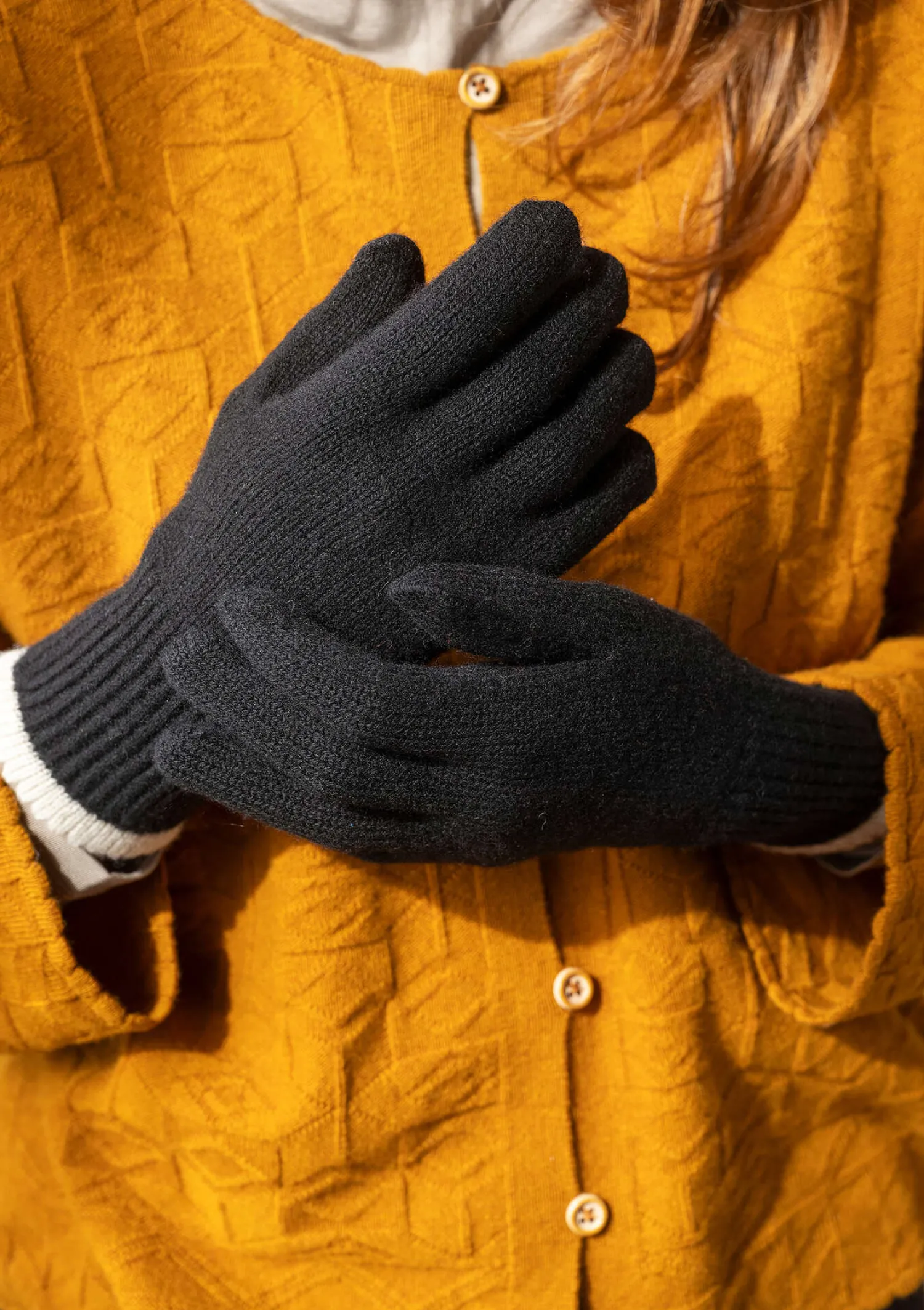 Clearance Gudrun Sjödén Fingerhandschuhe aus Lammwolle schwarz