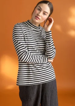 Hot Gudrun Sjödén Gestreiftes Stehkragenshirt aus Bio-Baumwolle schwarz-röstkaffee