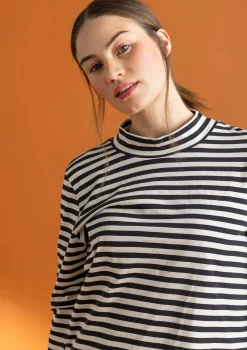 Best Sale Gudrun Sjödén Gestreiftes Stehkragenshirt aus Bio-Baumwolle schwarz-feder