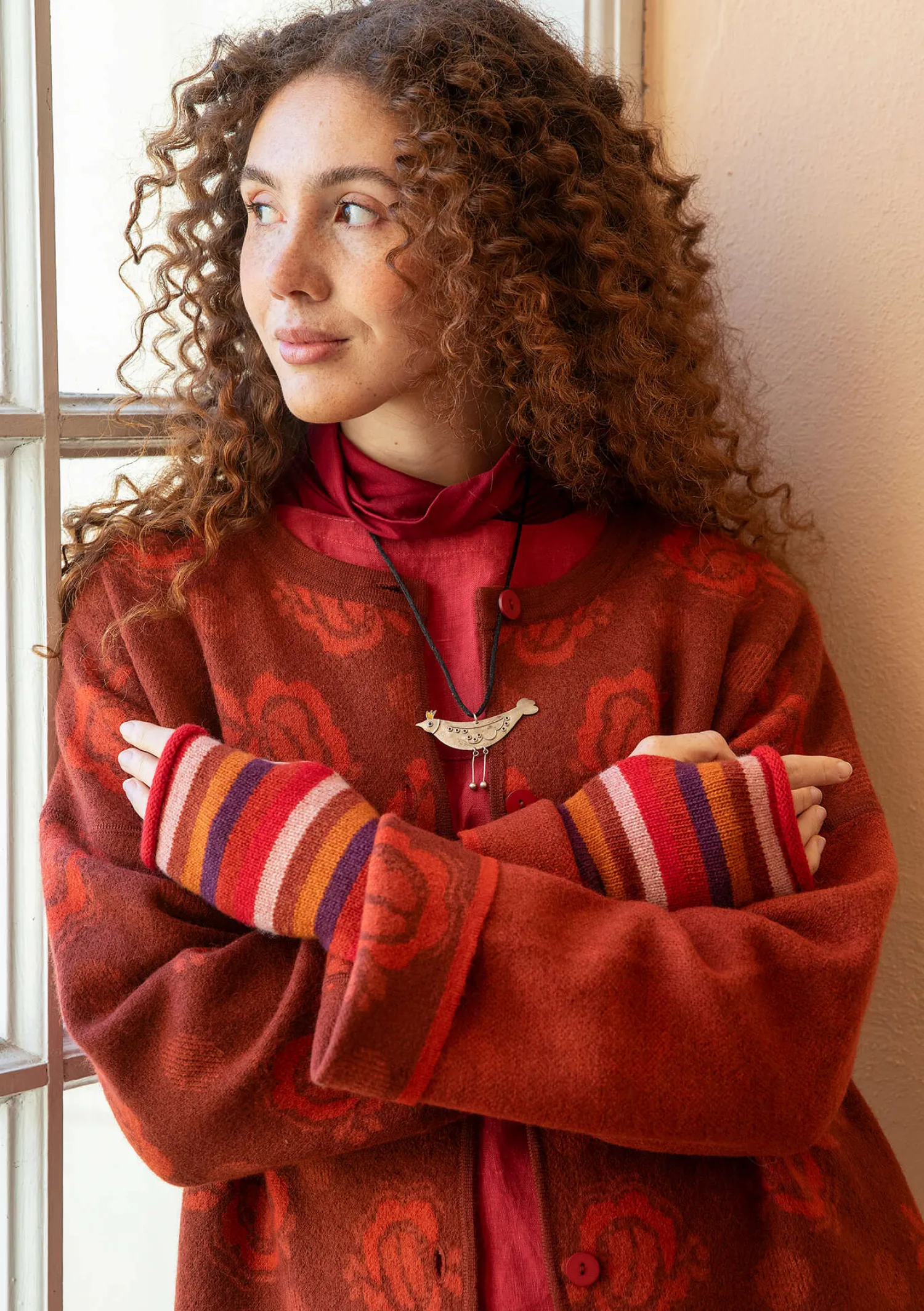 Fashion Gudrun Sjödén Handstulpen „Vega“ aus Recycling-Wolle/Lammwolle hellflaschengrün-gestreift