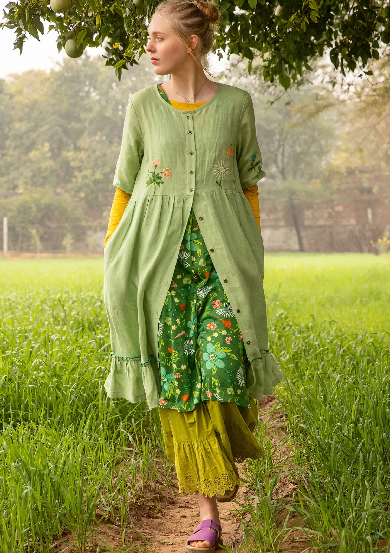Discount Gudrun Sjödén Jerseykleid „Midsommarsol“ aus Bio-Baumwolle seegras
