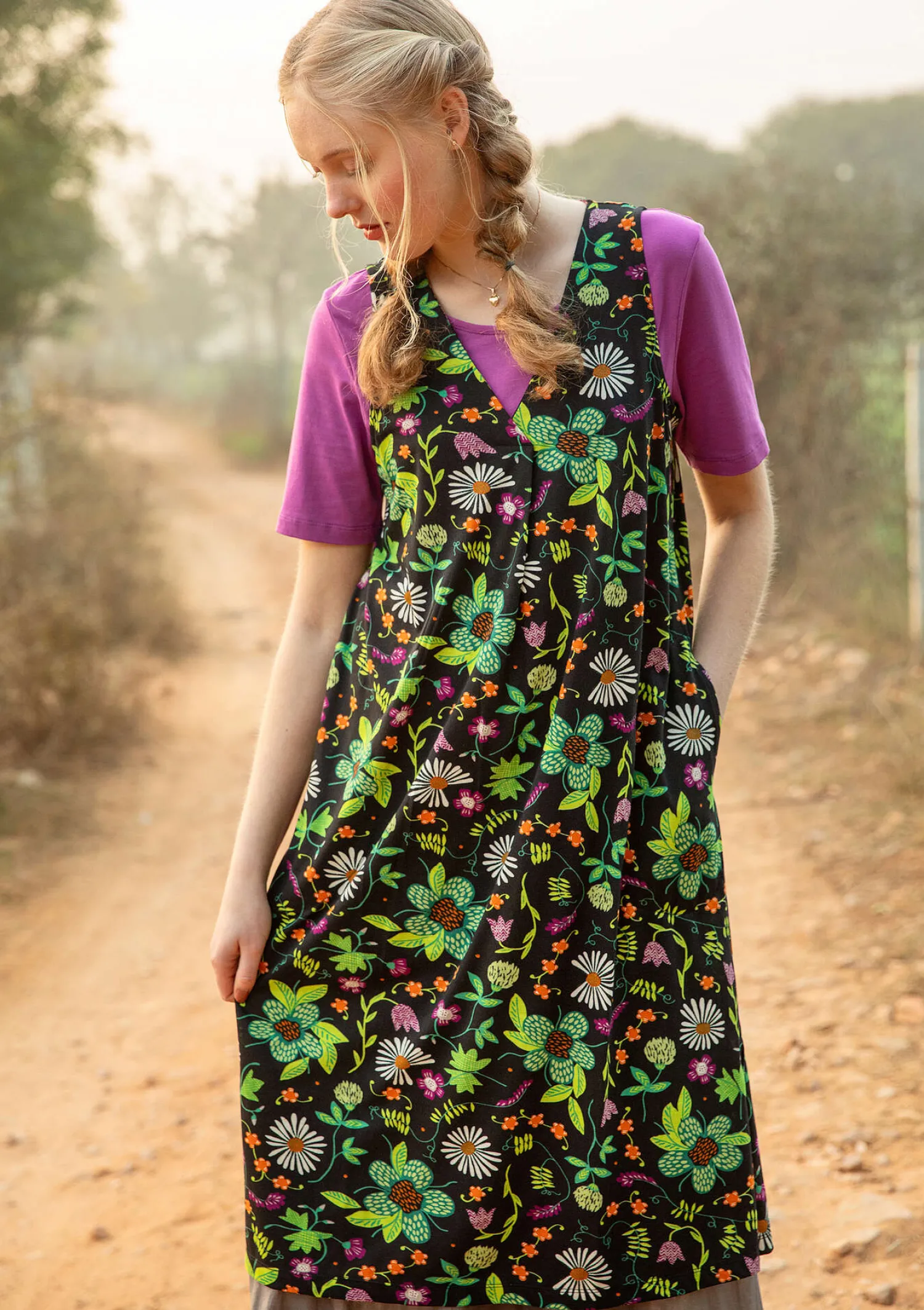 Discount Gudrun Sjödén Jerseykleid „Midsommarsol“ aus Bio-Baumwolle seegras