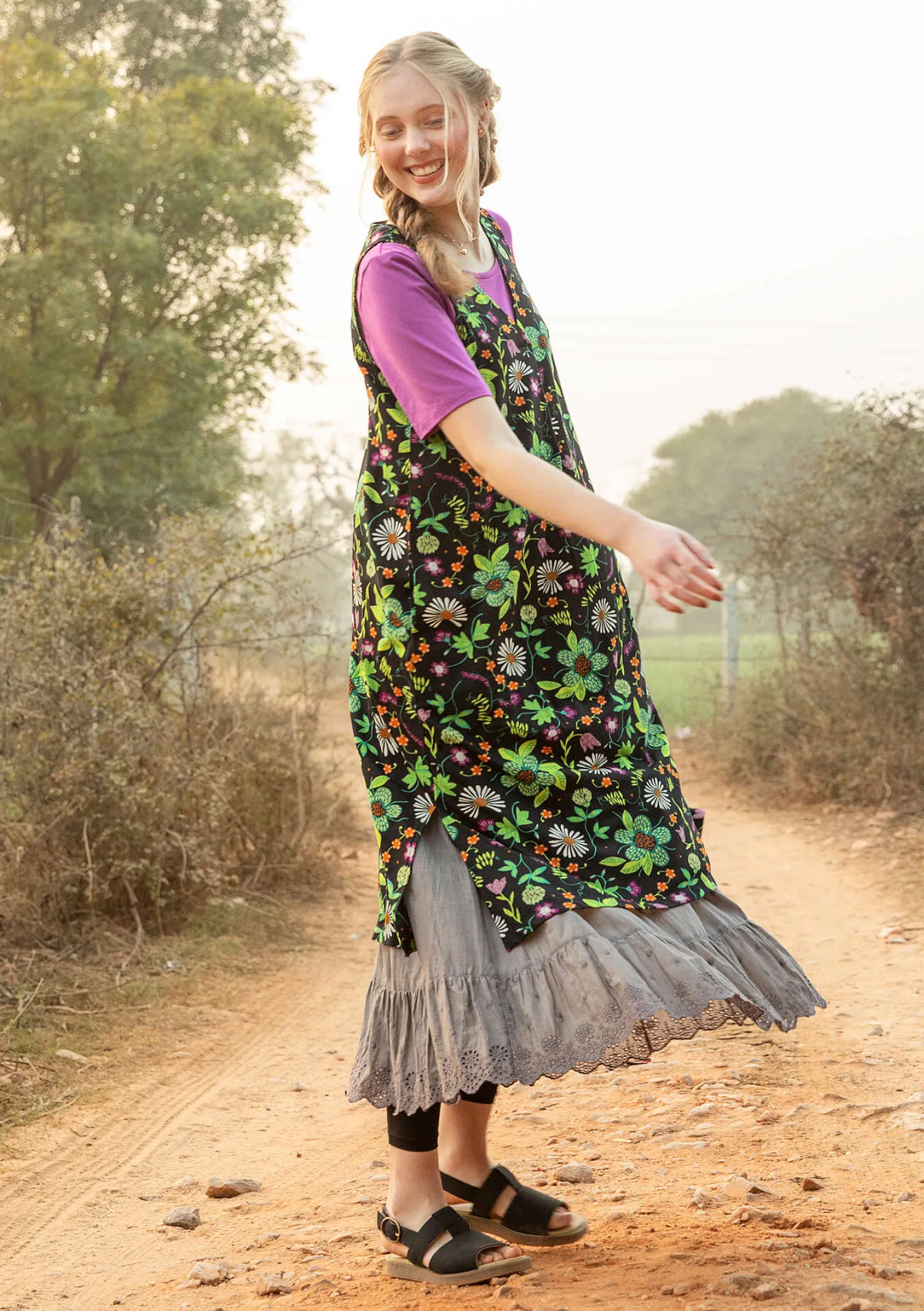 Discount Gudrun Sjödén Jerseykleid „Midsommarsol“ aus Bio-Baumwolle seegras