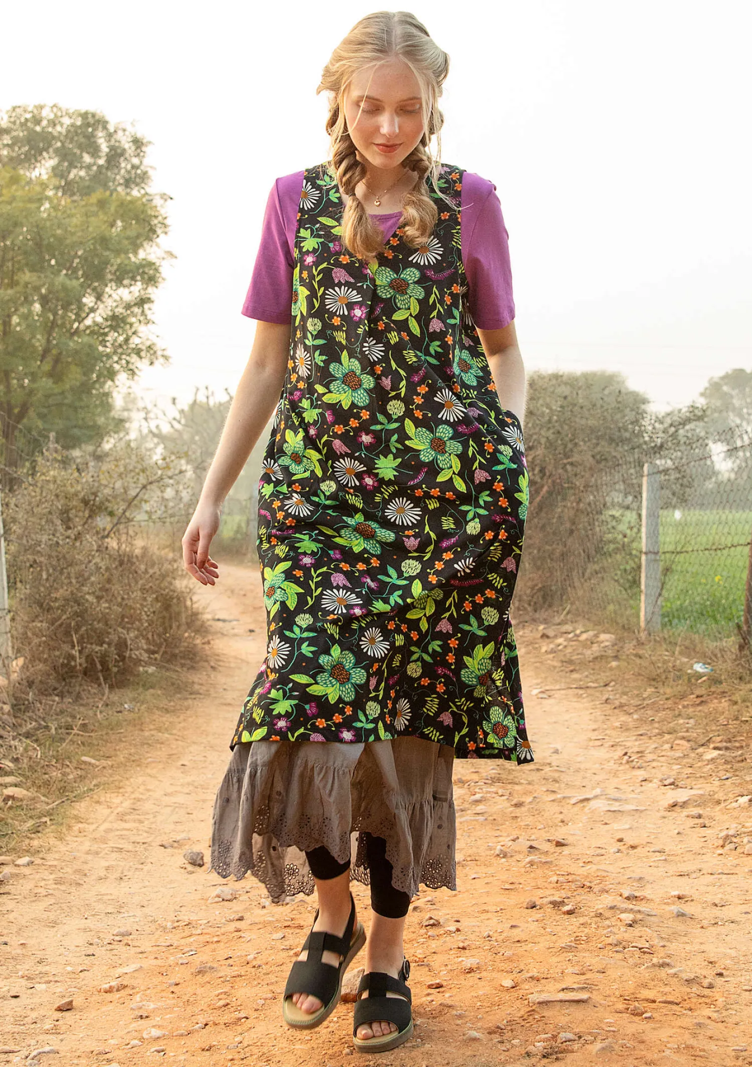 Discount Gudrun Sjödén Jerseykleid „Midsommarsol“ aus Bio-Baumwolle seegras