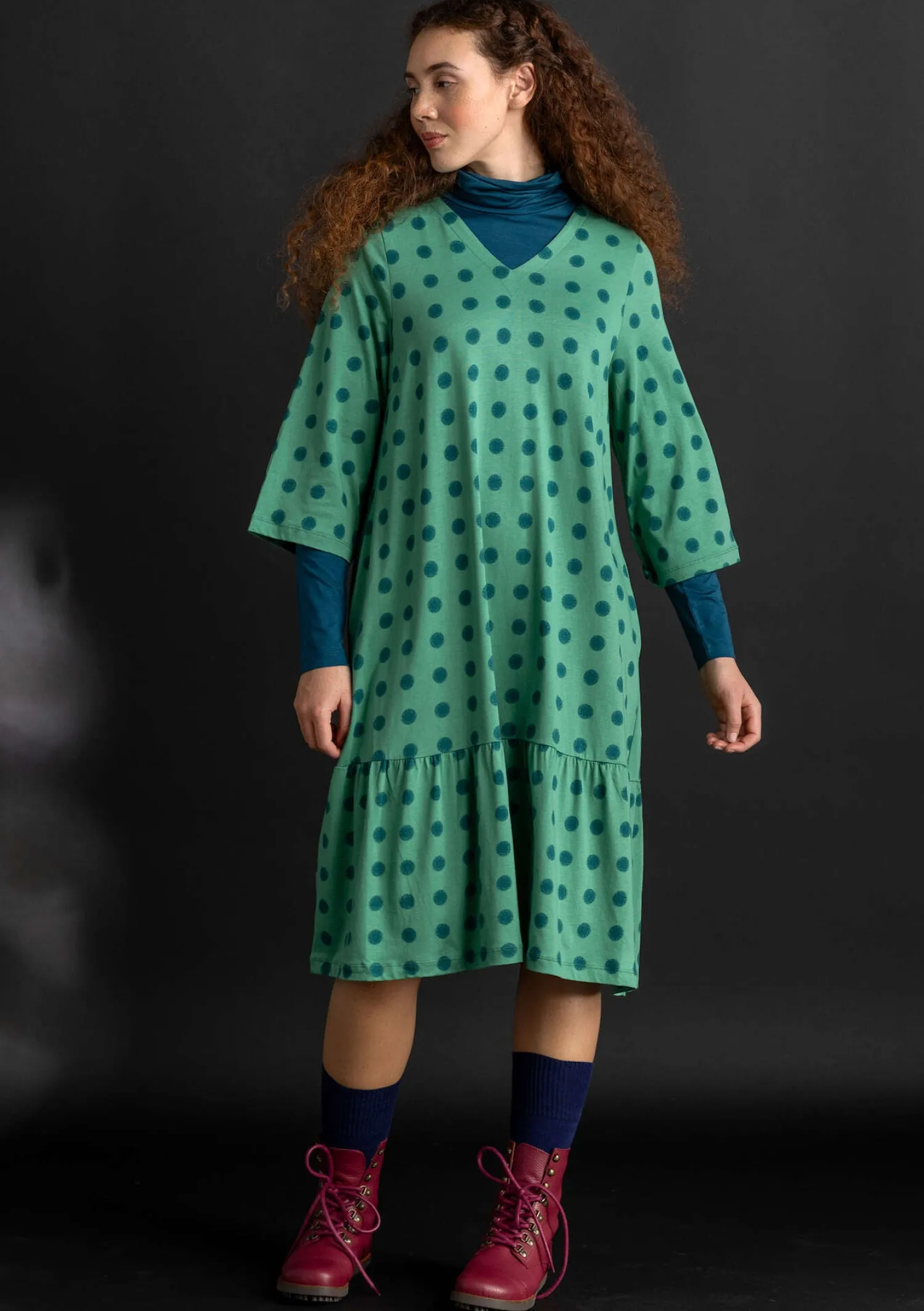 Cheap Gudrun Sjödén Jerseykleid „Tyra“ aus Bio-Baumwolle/Modal malachit-gemustert