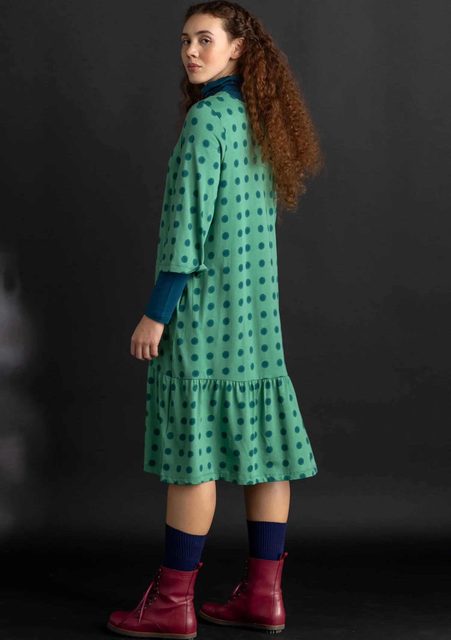 New Gudrun Sjödén Jerseykleid „Tyra“ aus Bio-Baumwolle/Modal malachit-gemustert