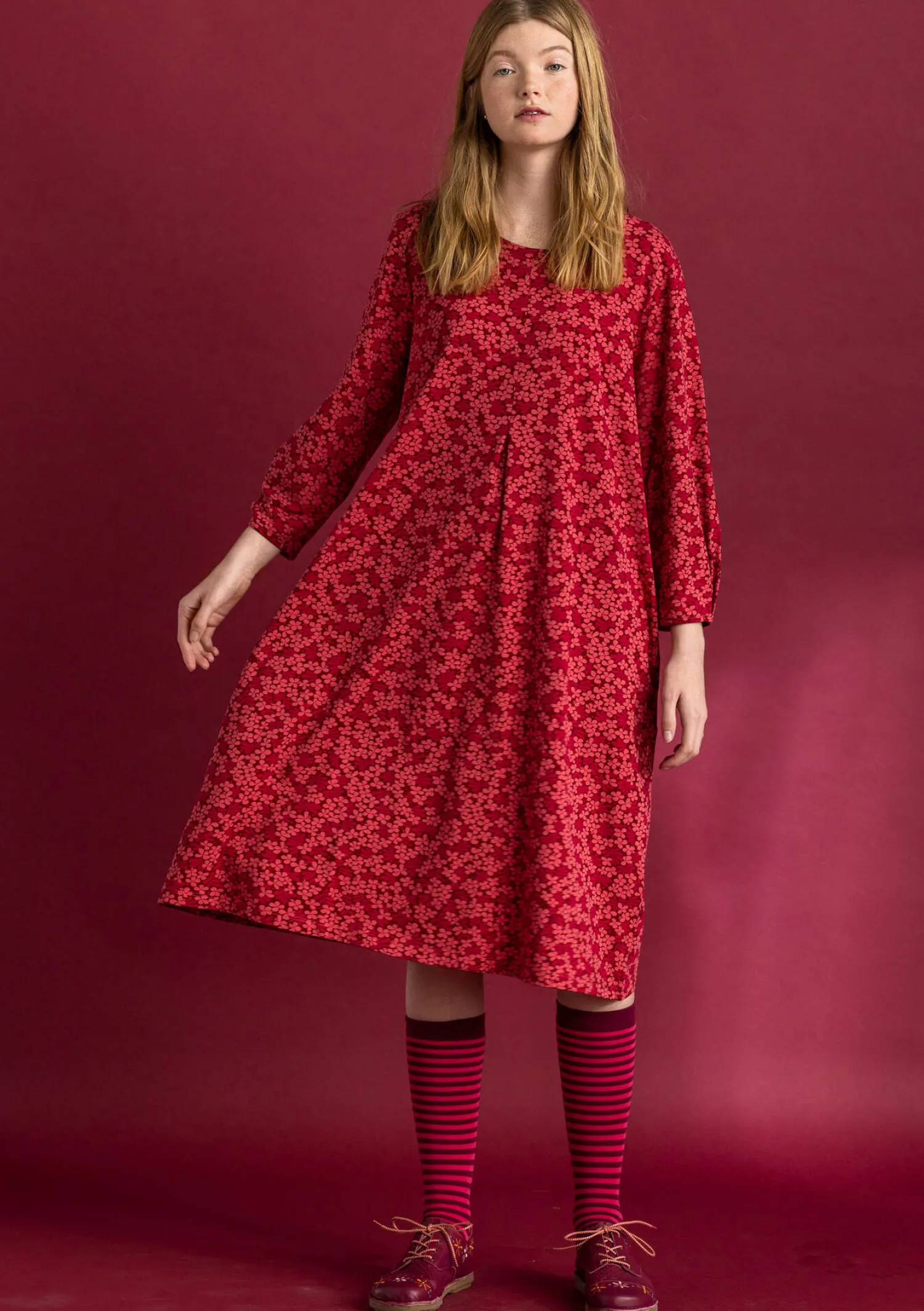 Clearance Gudrun Sjödén Jerseykleid „Ylva“ aus Bio-Baumwolle/Elasthan leinenblau-gemustert
