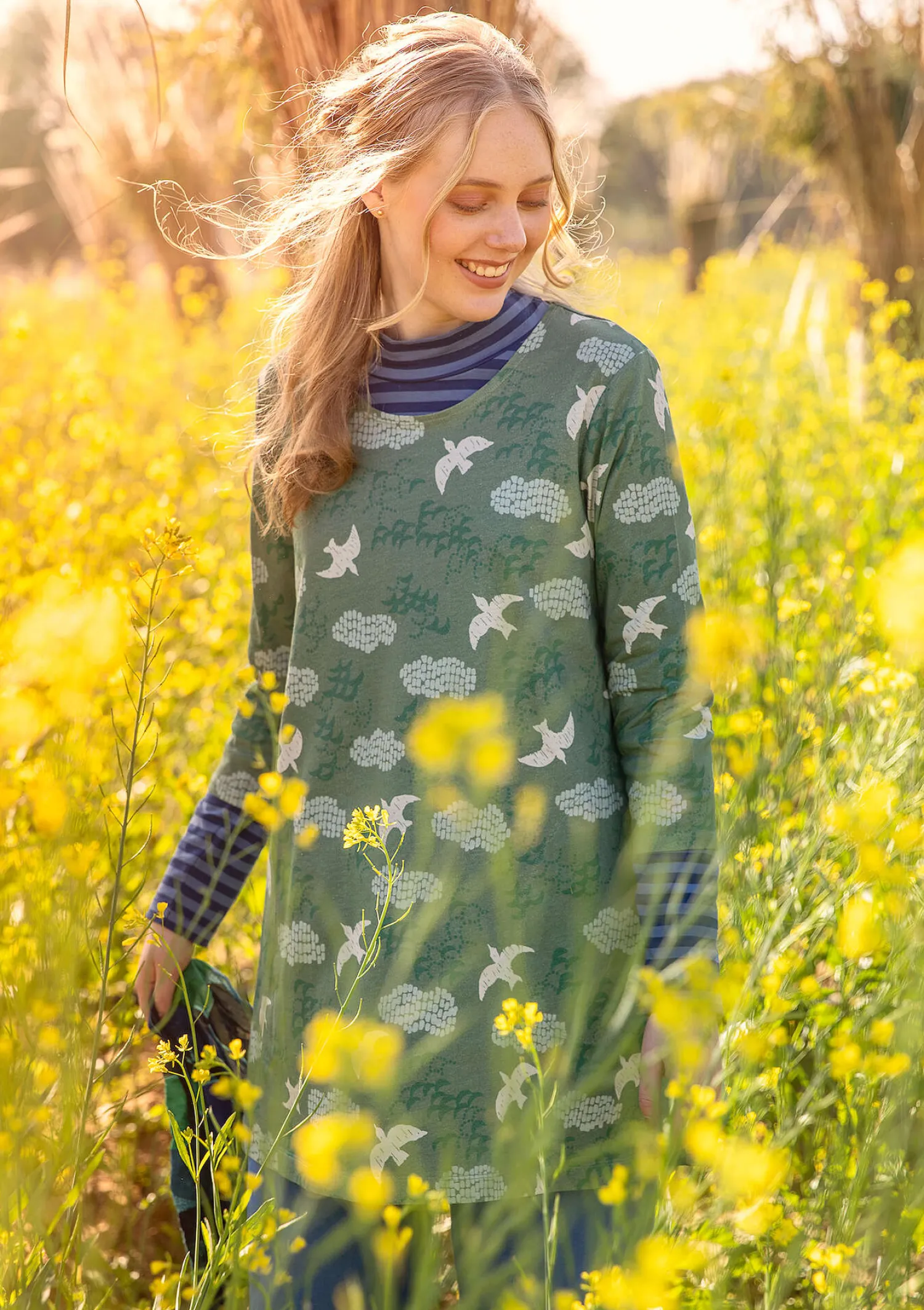 Clearance Gudrun Sjödén Jerseytunika „Flyttfågel“ aus Bio-Baumwolle kürbis