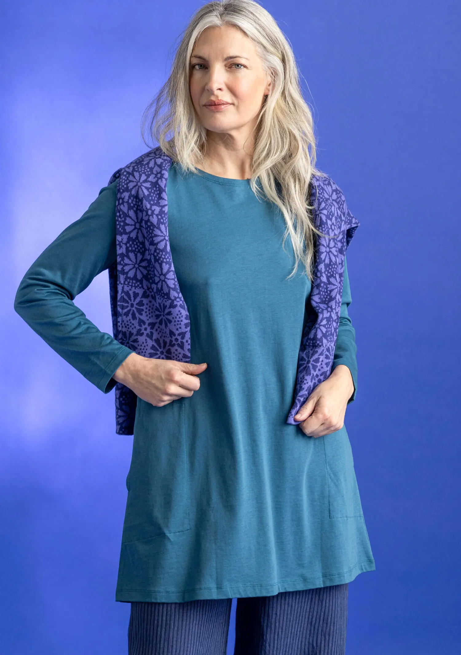 Sale Gudrun Sjödén Jerseytunika „Tyra“ aus Bio-Baumwolle/Modal malachit-gemustert