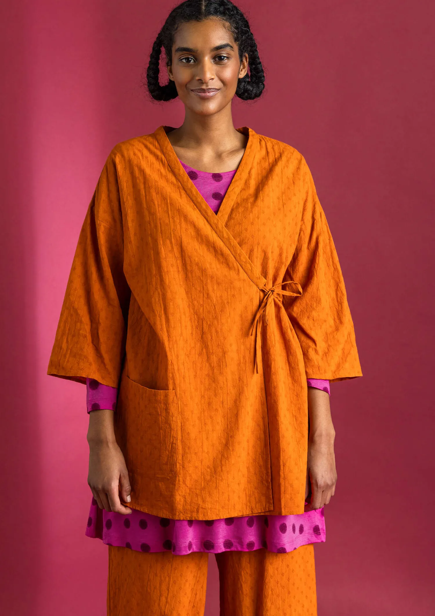 Outlet Gudrun Sjödén Kimono aus Bio-Baumwolldobby opalgrün