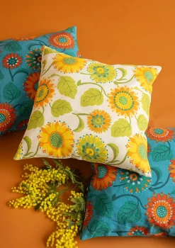 Online Gudrun Sjödén Kissenhülle „Sunflower“ aus Bio-Baumwolle/Leinen türkis