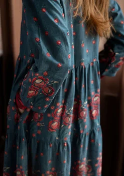 Hot Gudrun Sjödén Kleid „Asta“ aus Bio-Baumwollgewebe indigogrün