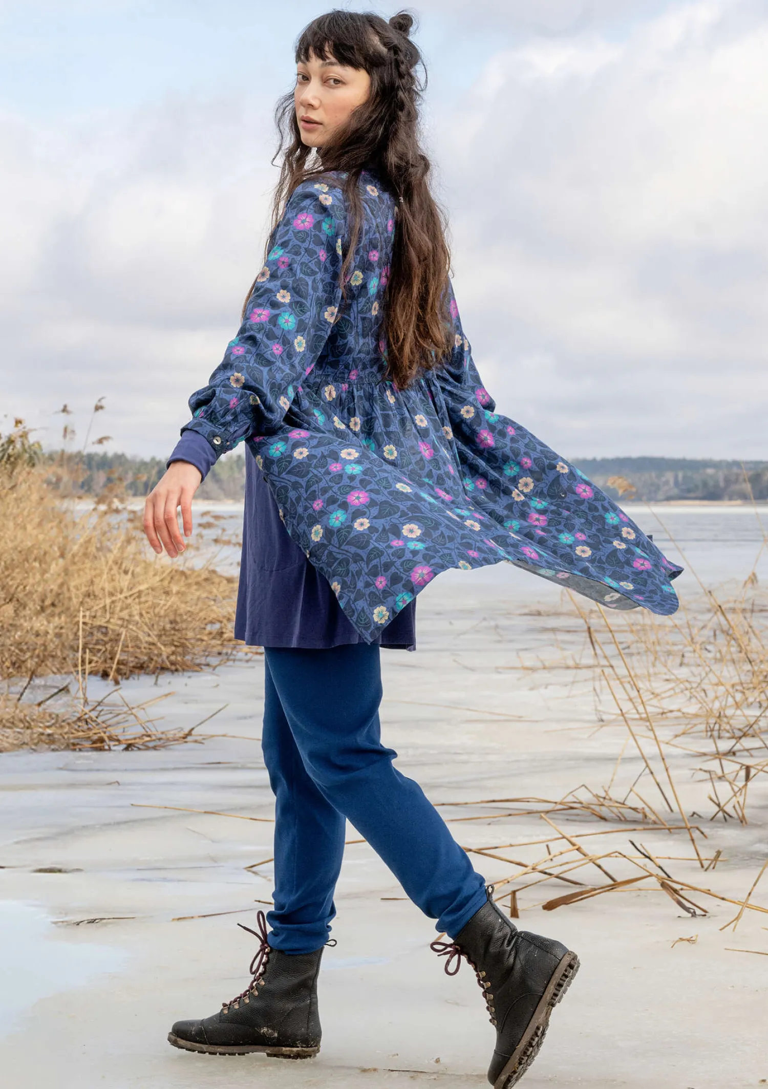 Outlet Gudrun Sjödén Kleid „Borealis“ aus Bio-Baumwollgewebe zartindigo