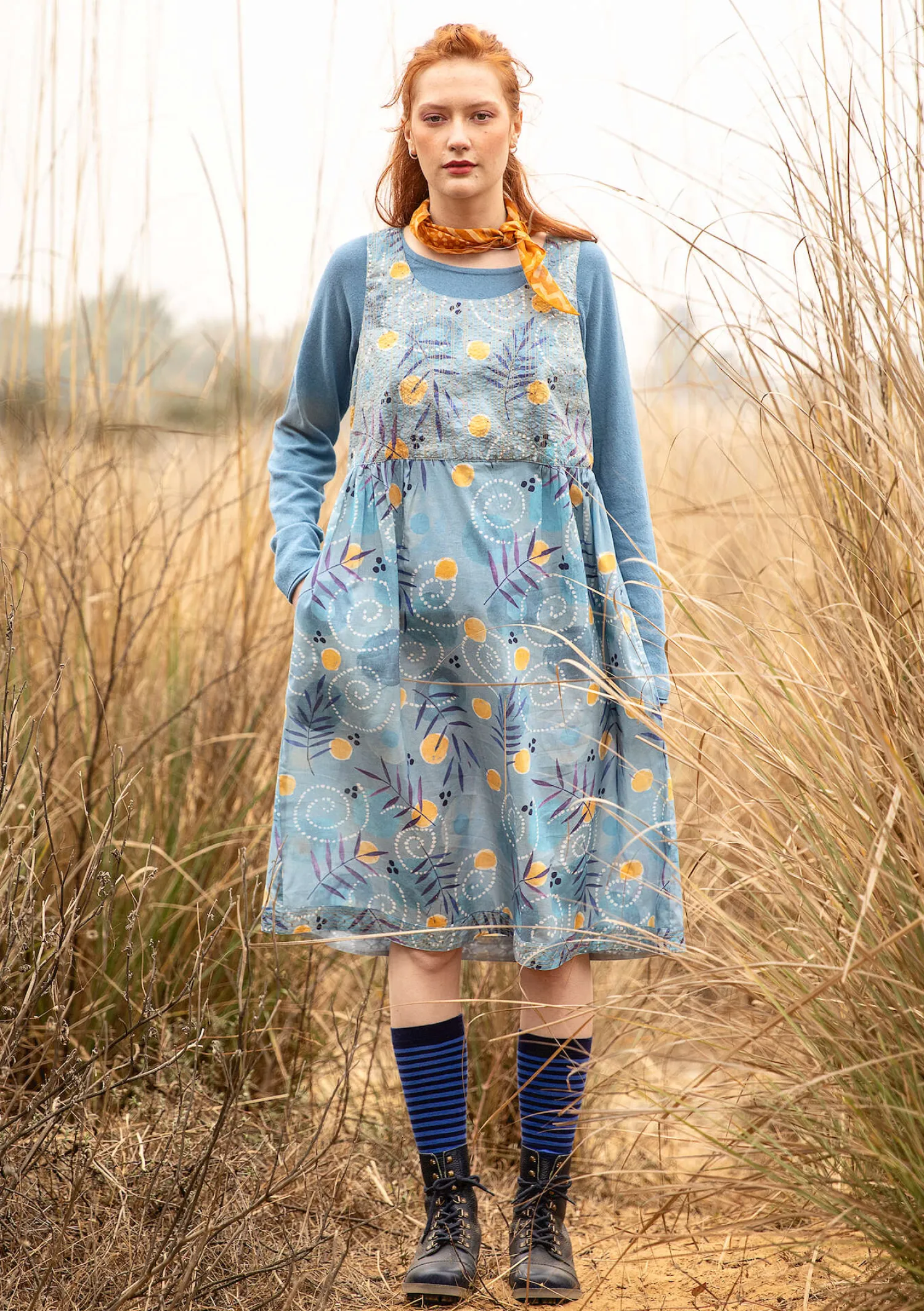 Clearance Gudrun Sjödén Kleid „Embla“ aus Bio-Baumwollgewebe aprikose