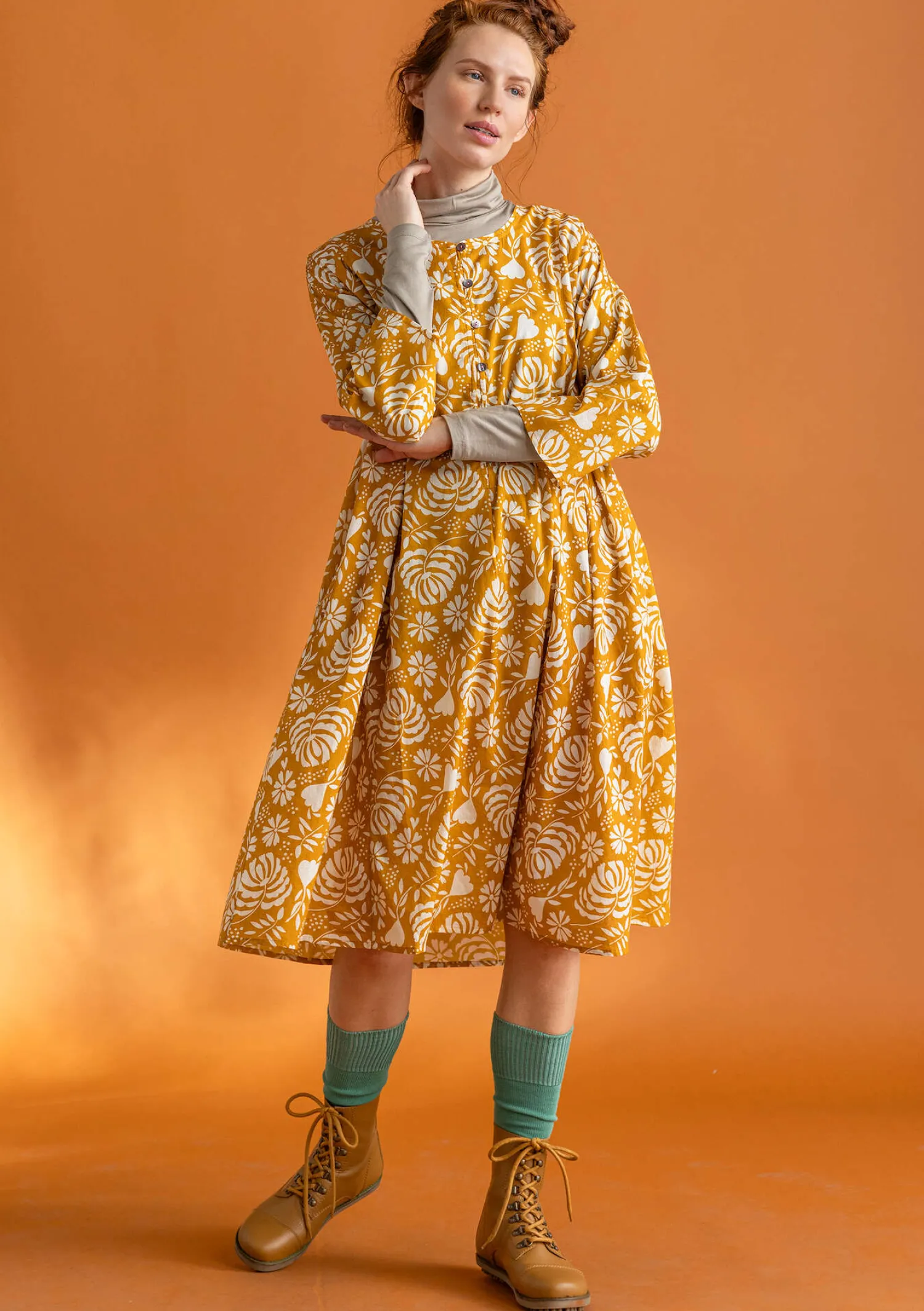 Cheap Gudrun Sjödén Kleid „Hedda“ aus Bio-Baumwollgewebe senf-gemustert