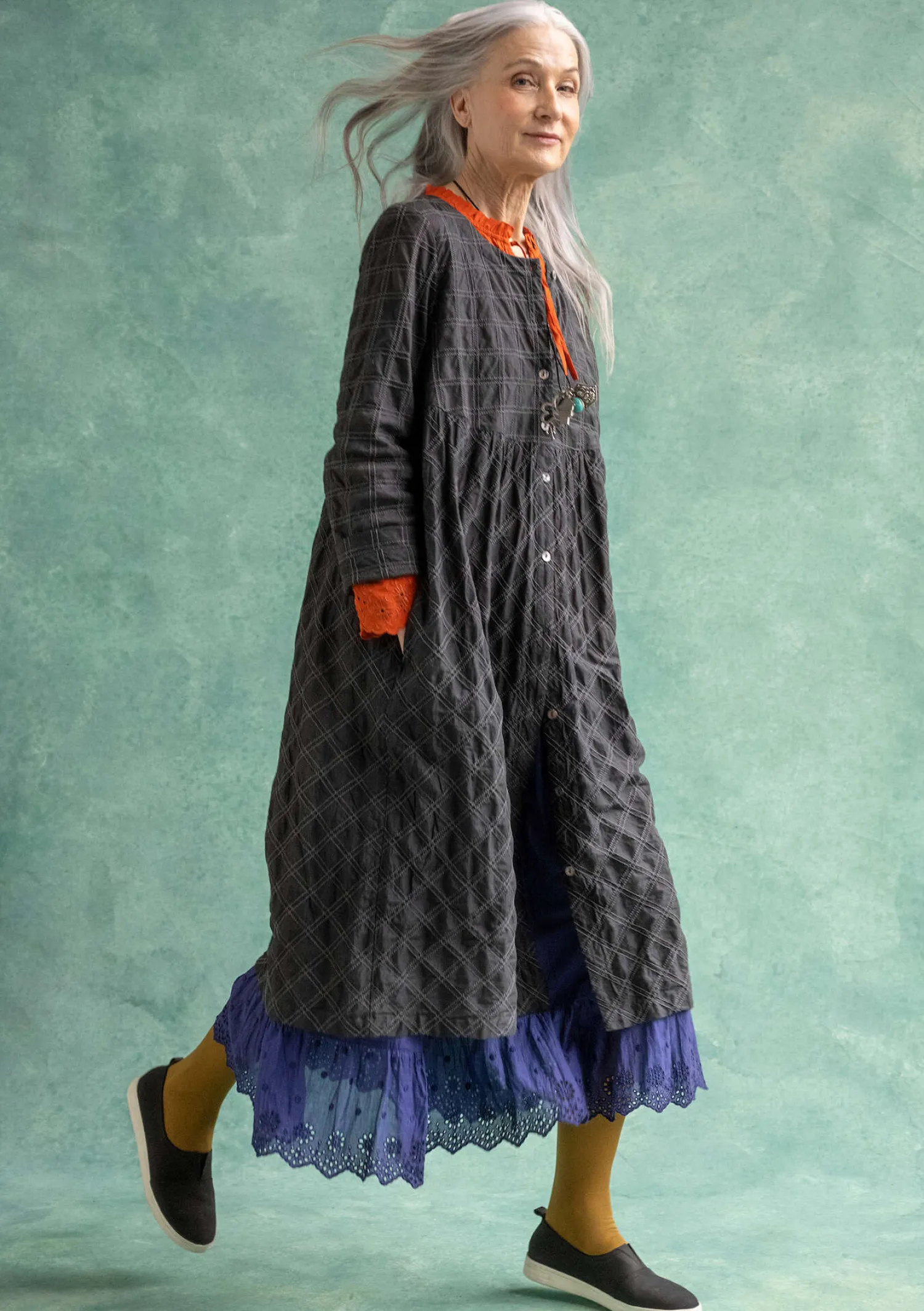 New Gudrun Sjödén Kleid „Helga“ aus Bio-Baumwollgewebe dunkelaschgrau