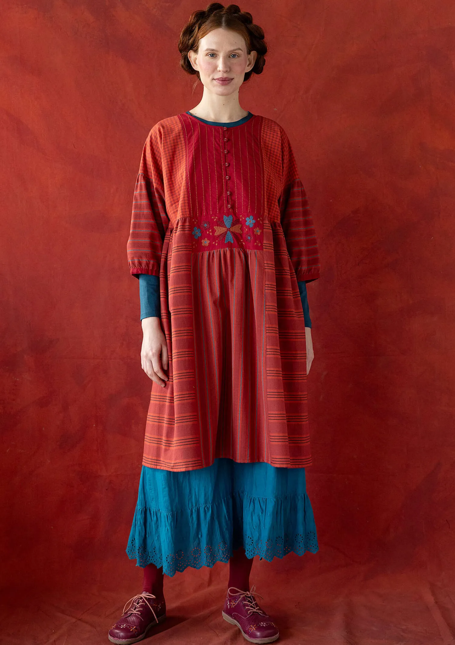 Outlet Gudrun Sjödén Kleid „Sofia“ aus Bio-Baumwollgewebe krapprot