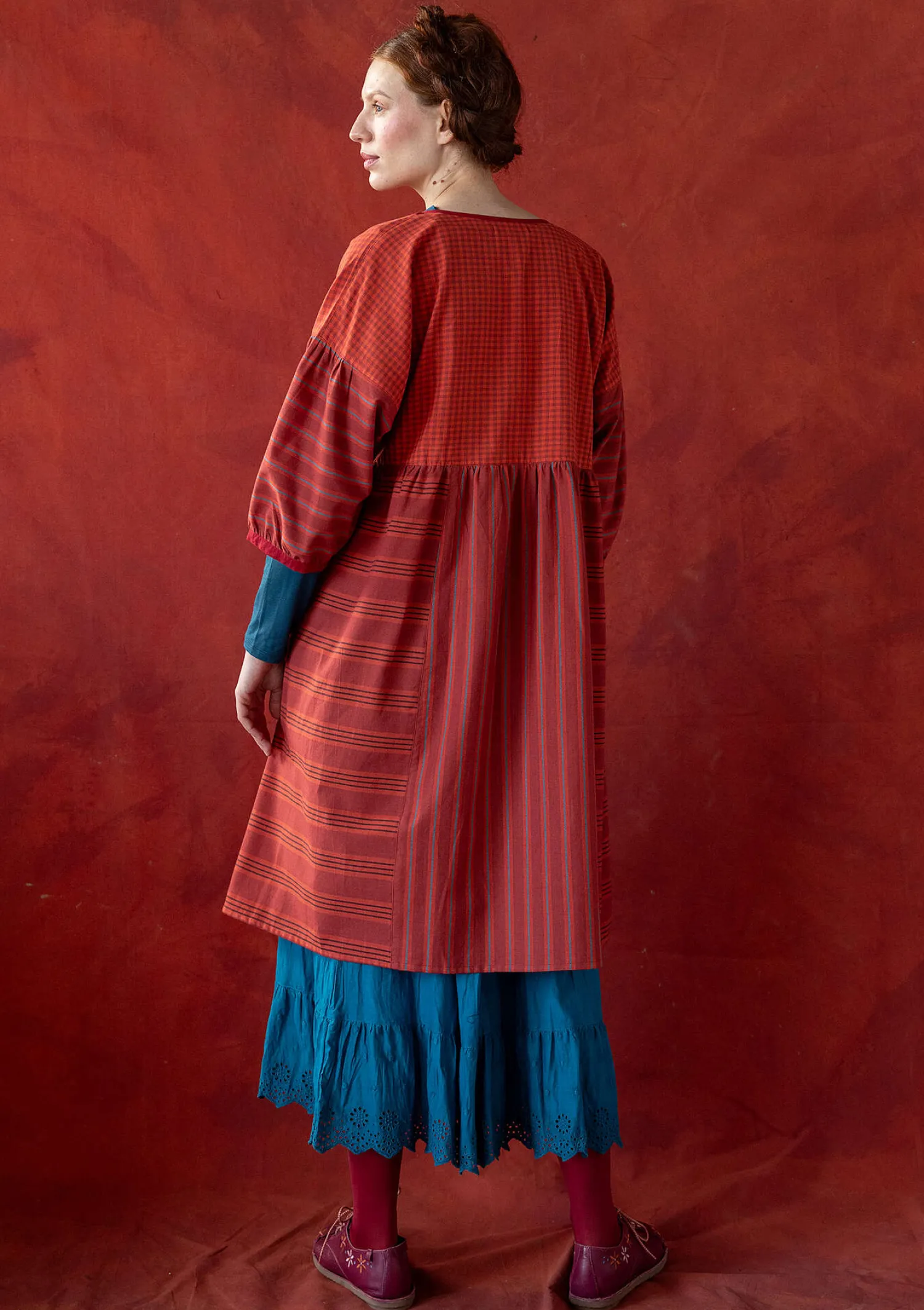 Outlet Gudrun Sjödén Kleid „Sofia“ aus Bio-Baumwollgewebe krapprot