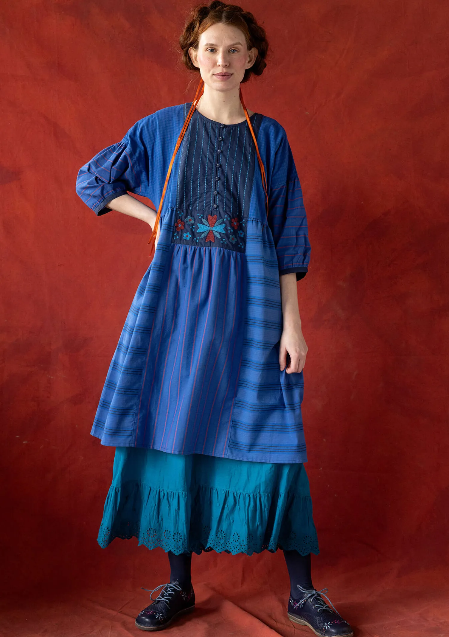 Outlet Gudrun Sjödén Kleid „Sofia“ aus Bio-Baumwollgewebe krapprot