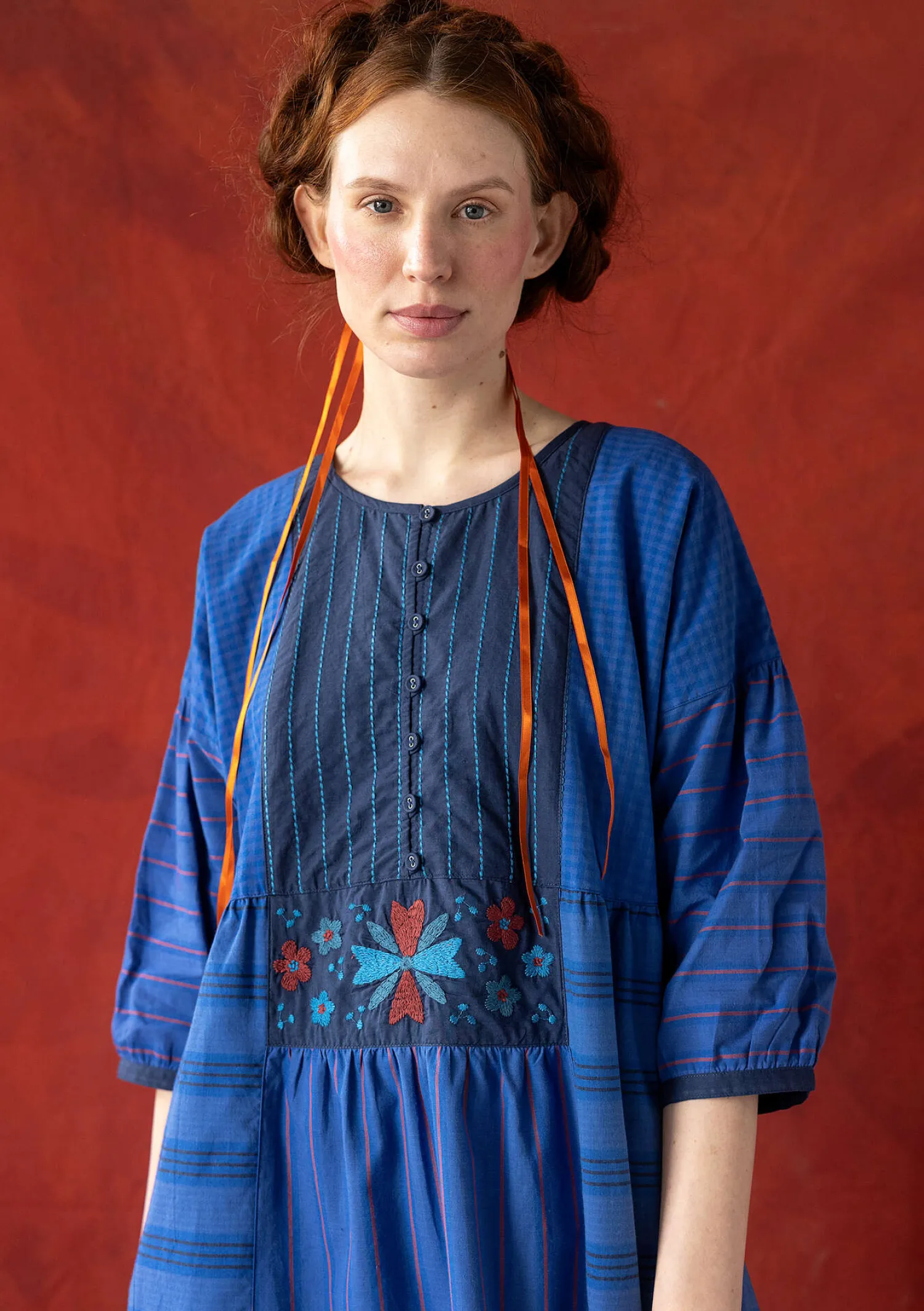 Outlet Gudrun Sjödén Kleid „Sofia“ aus Bio-Baumwollgewebe krapprot