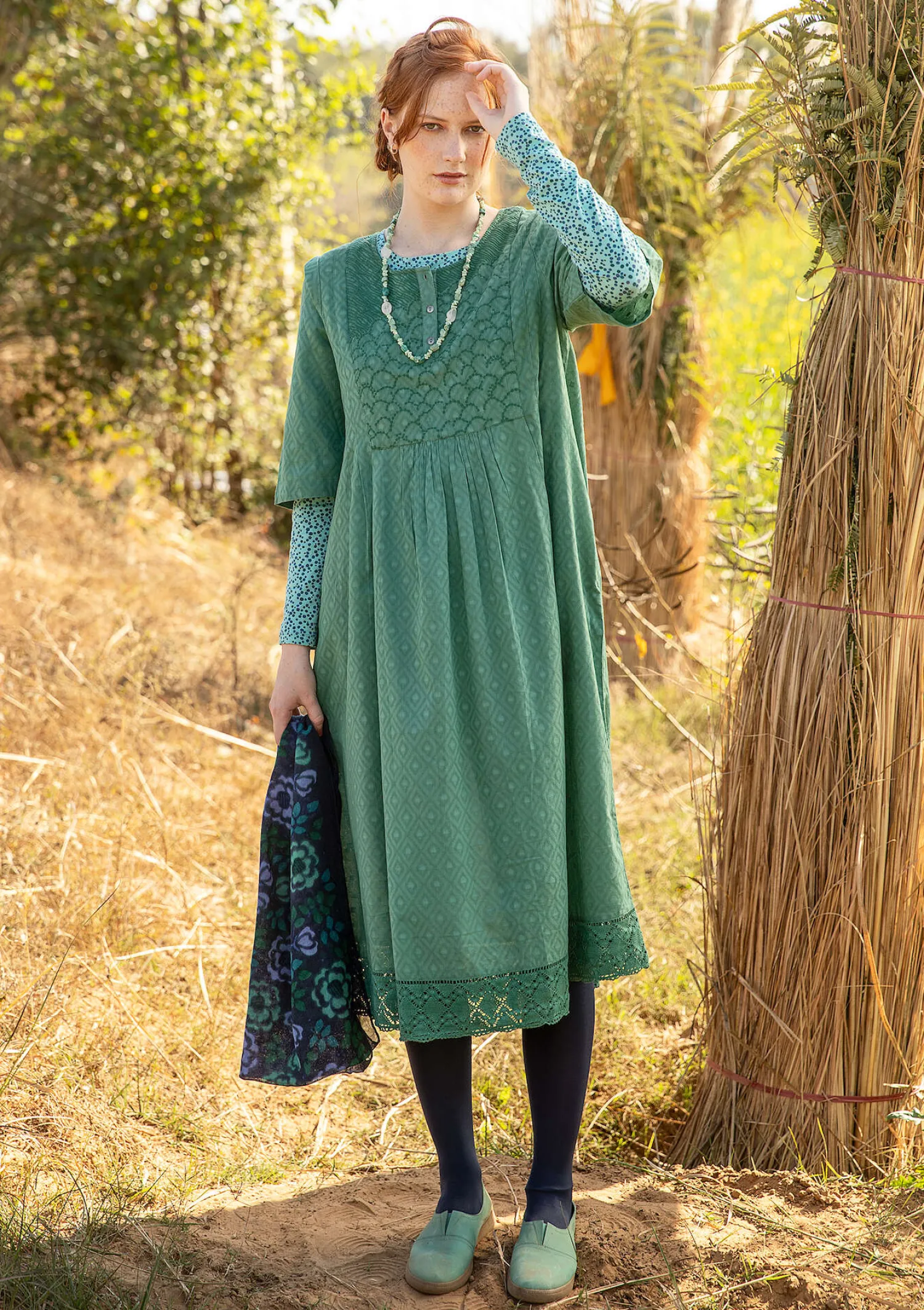 Fashion Gudrun Sjödén Kleid „Strandfynd“ aus Bio-Baumwollgewebe meerglasgrün