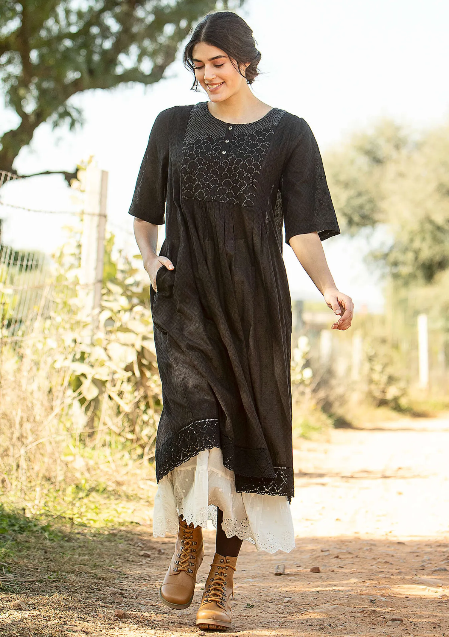 Outlet Gudrun Sjödén Kleid „Strandfynd“ aus Bio-Baumwollgewebe meerglasgrün