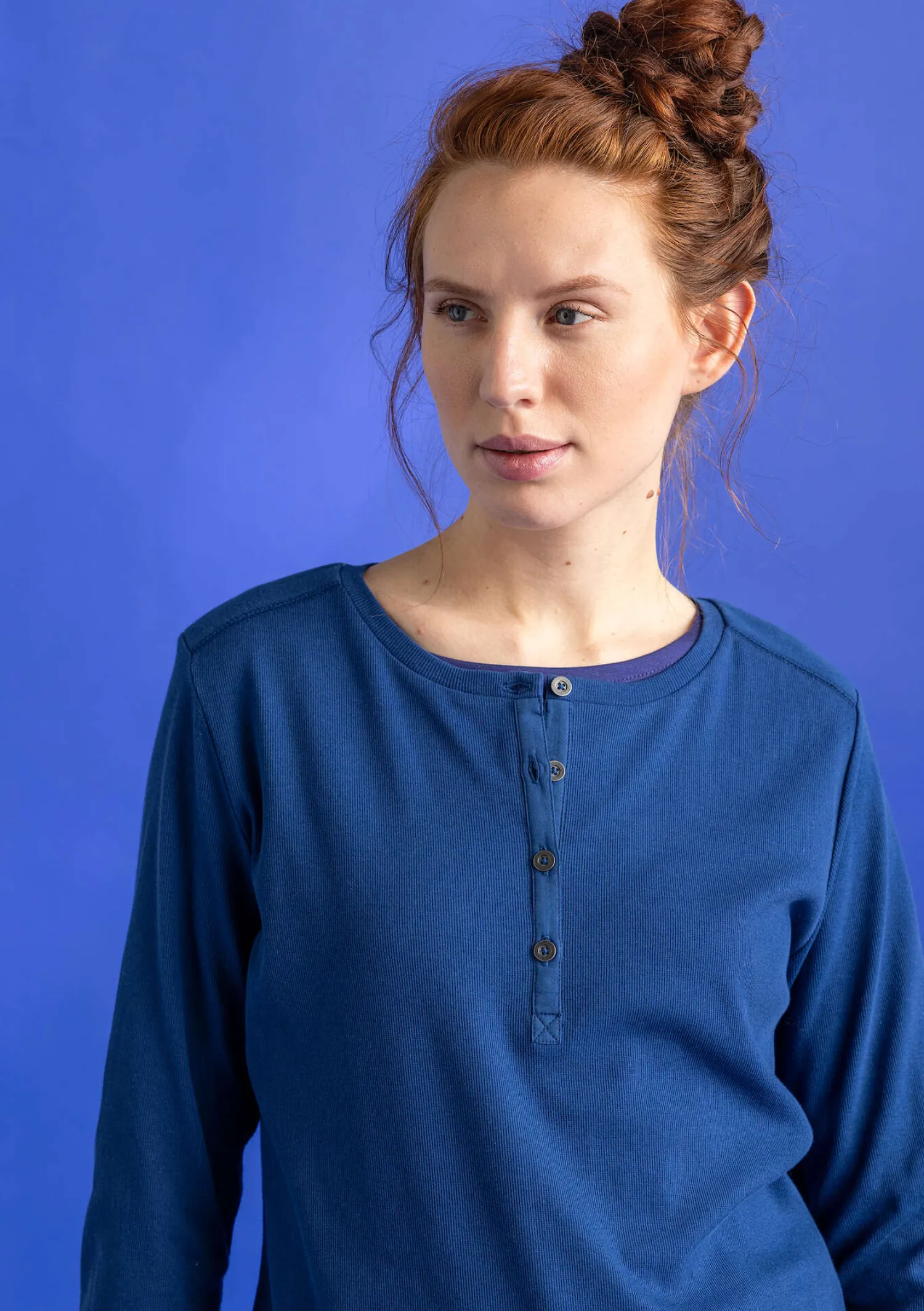 Sale Gudrun Sjödén Knopfleistenshirt aus Bio-Baumwollripp rost
