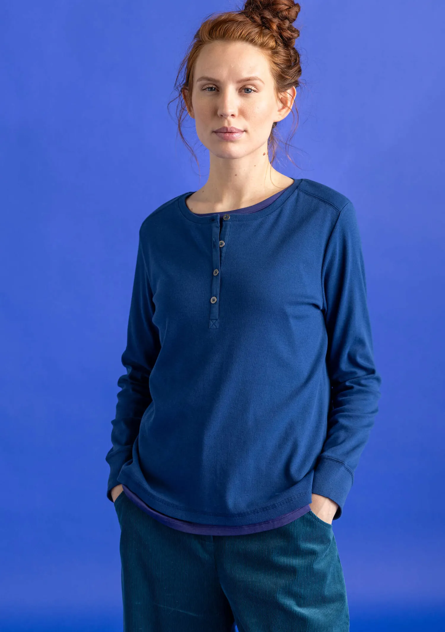 Cheap Gudrun Sjödén Knopfleistenshirt aus Bio-Baumwollripp indigoblau