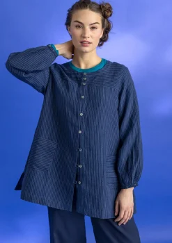 New Gudrun Sjödén Künstlerbluse „Asta“ aus Leinengewebe indigo-gestreift