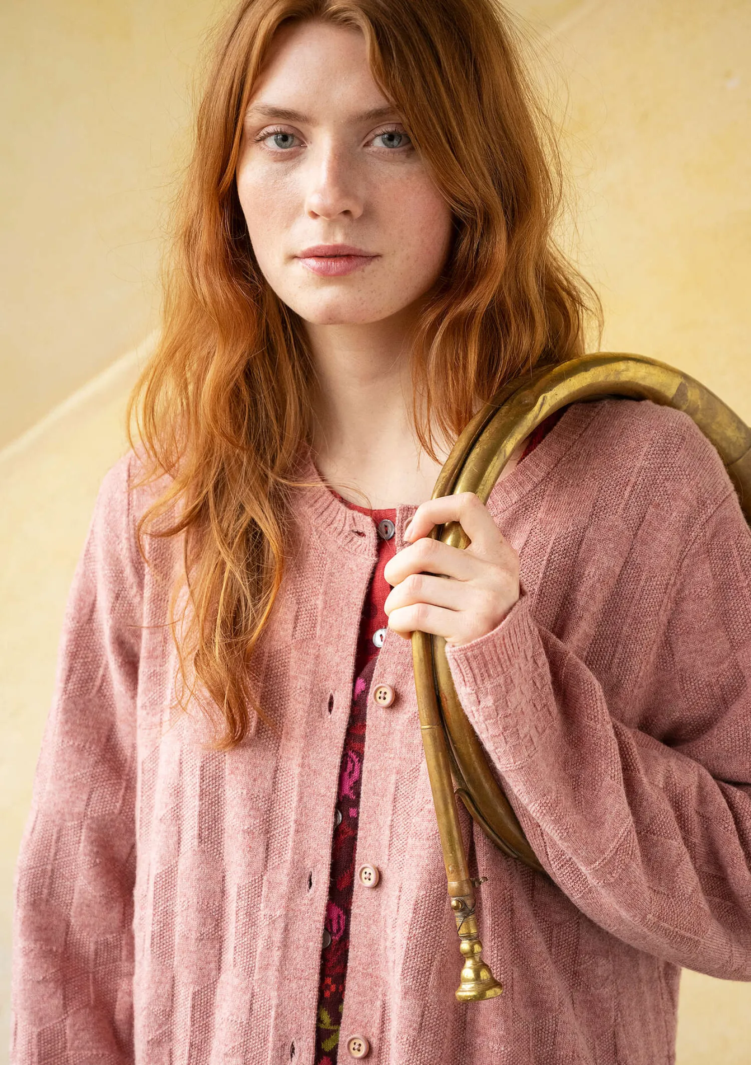 Best Sale Gudrun Sjödén Langstrickjacke „Capella“ aus Lammwolle tomate-melange