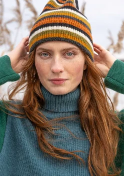 Flash Sale Gudrun Sjödén Mütze aus Recycling-Wolle/Lammwolle hellflaschengrün-gestreift