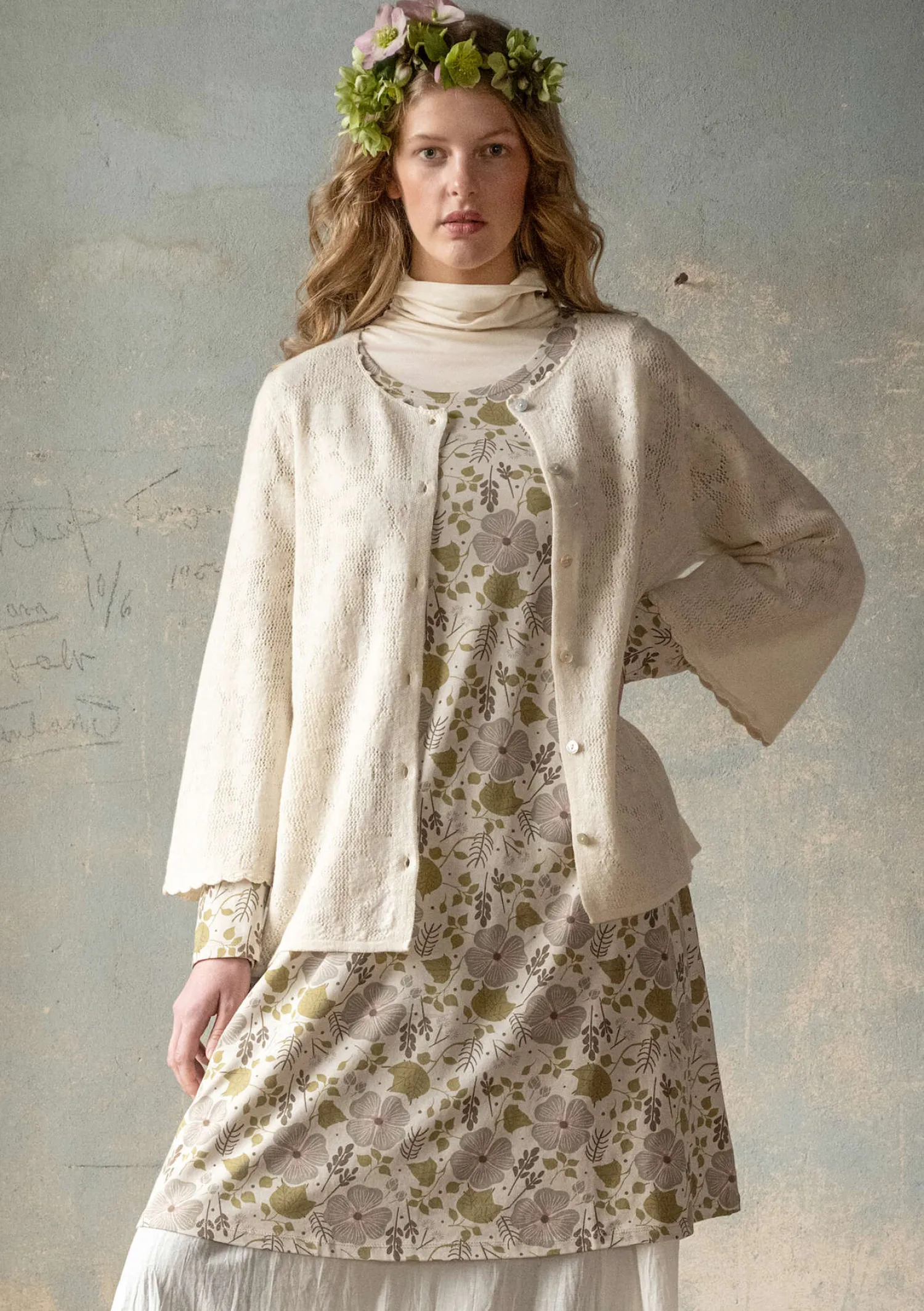 Best Gudrun Sjödén Pointelle-Strickjacke „Blomstra“ aus Bio-Wolle feder