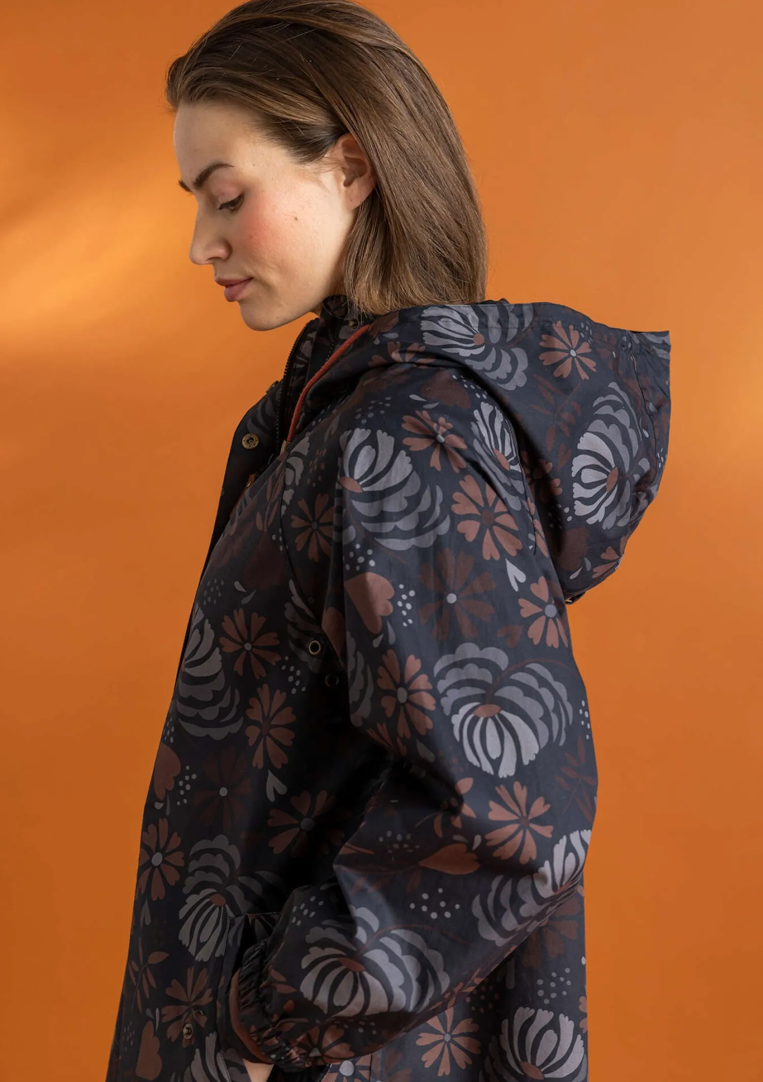 Fashion Gudrun Sjödén Regenjacke „Hedda“ aus Bio-Baumwollgewebe aubergine-gemustert