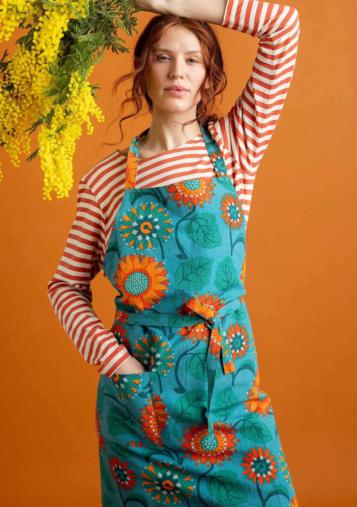 Discount Gudrun Sjödén Schürze „Sunflower“ aus Bio-Baumwolle/Leinen hellsand