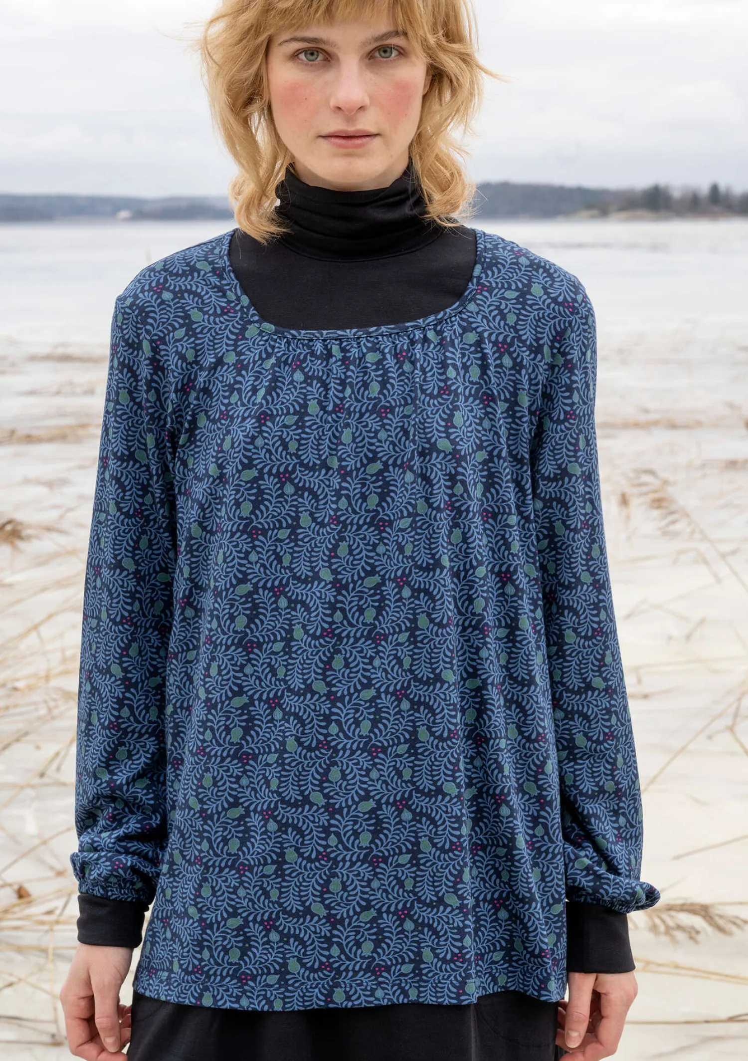 Clearance Gudrun Sjödén Shirt „Aurora“ aus Bio-Baumwolle/Modal/Elasthan dunkelaubergine