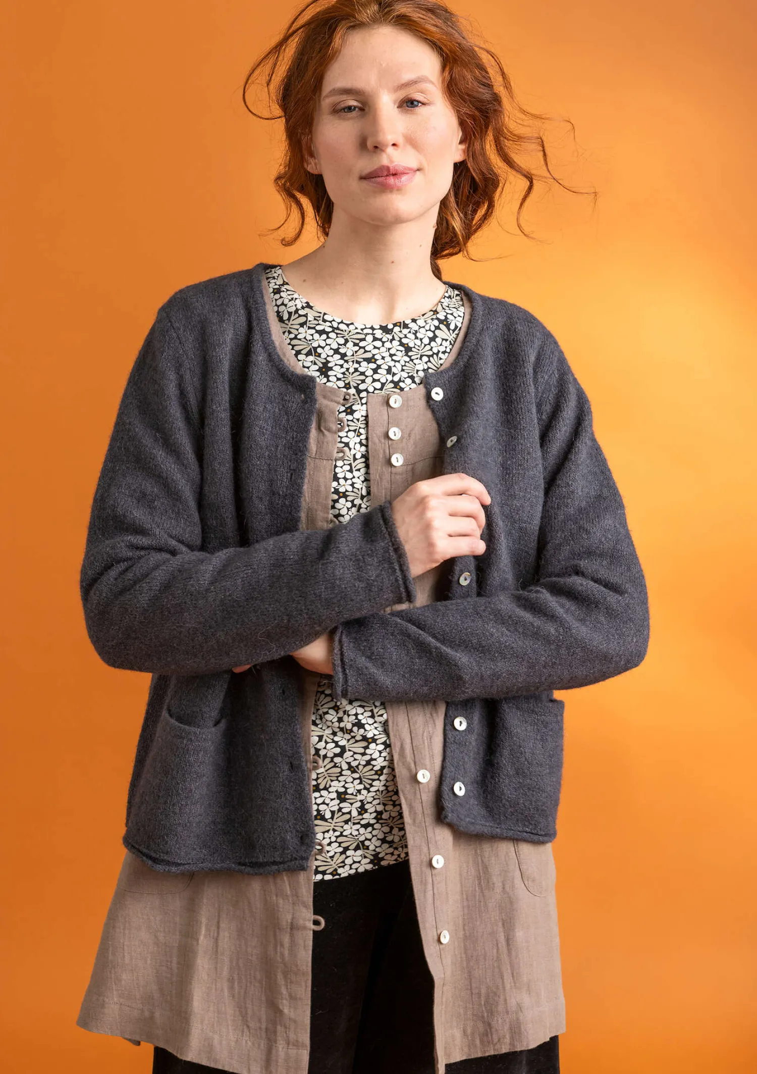 Cheap Gudrun Sjödén Strickjacke aus Alpakagemisch olivenöl-melange