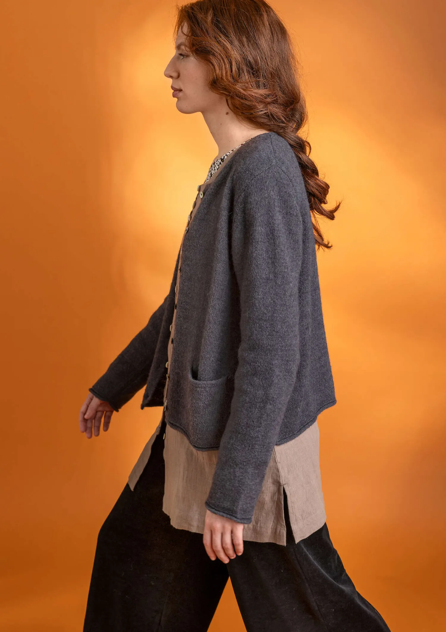 New Gudrun Sjödén Strickjacke aus Alpakagemisch olivenöl-melange