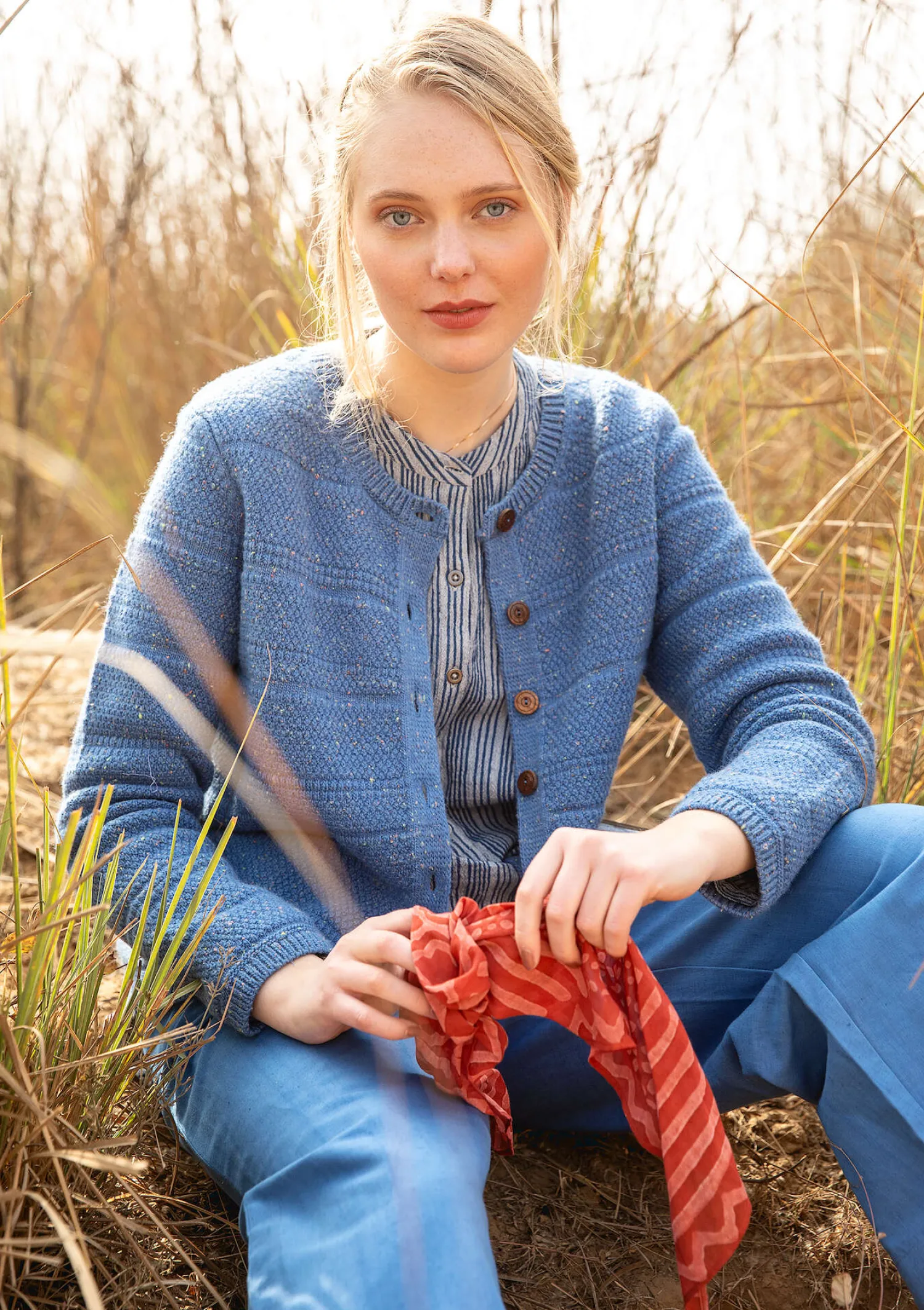 Clearance Gudrun Sjödén Strickjacke aus Wolle leinenblau