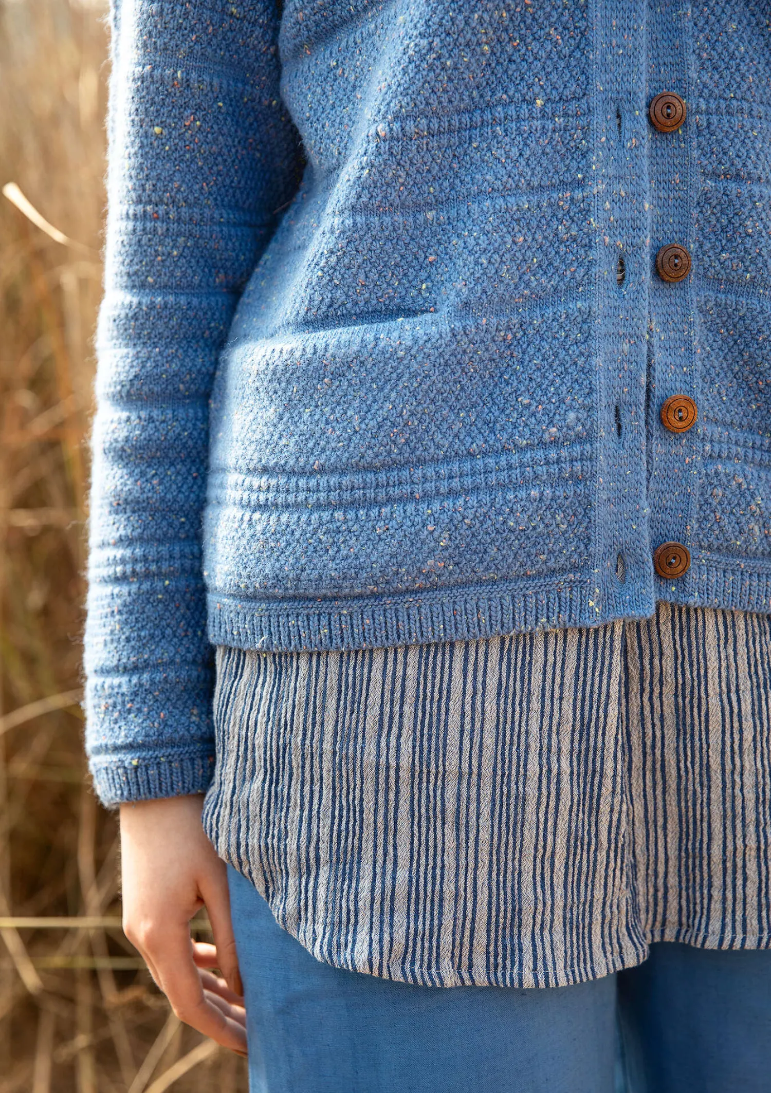 Clearance Gudrun Sjödén Strickjacke aus Wolle leinenblau
