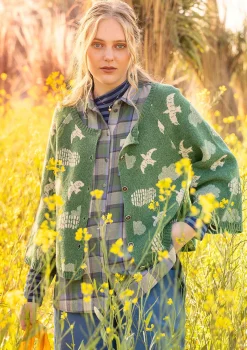 Hot Gudrun Sjödén Strickjacke „Flyttfågel“ aus Recycling-Wollmischung/Recycling-Baumwolle meeresgrün-melange