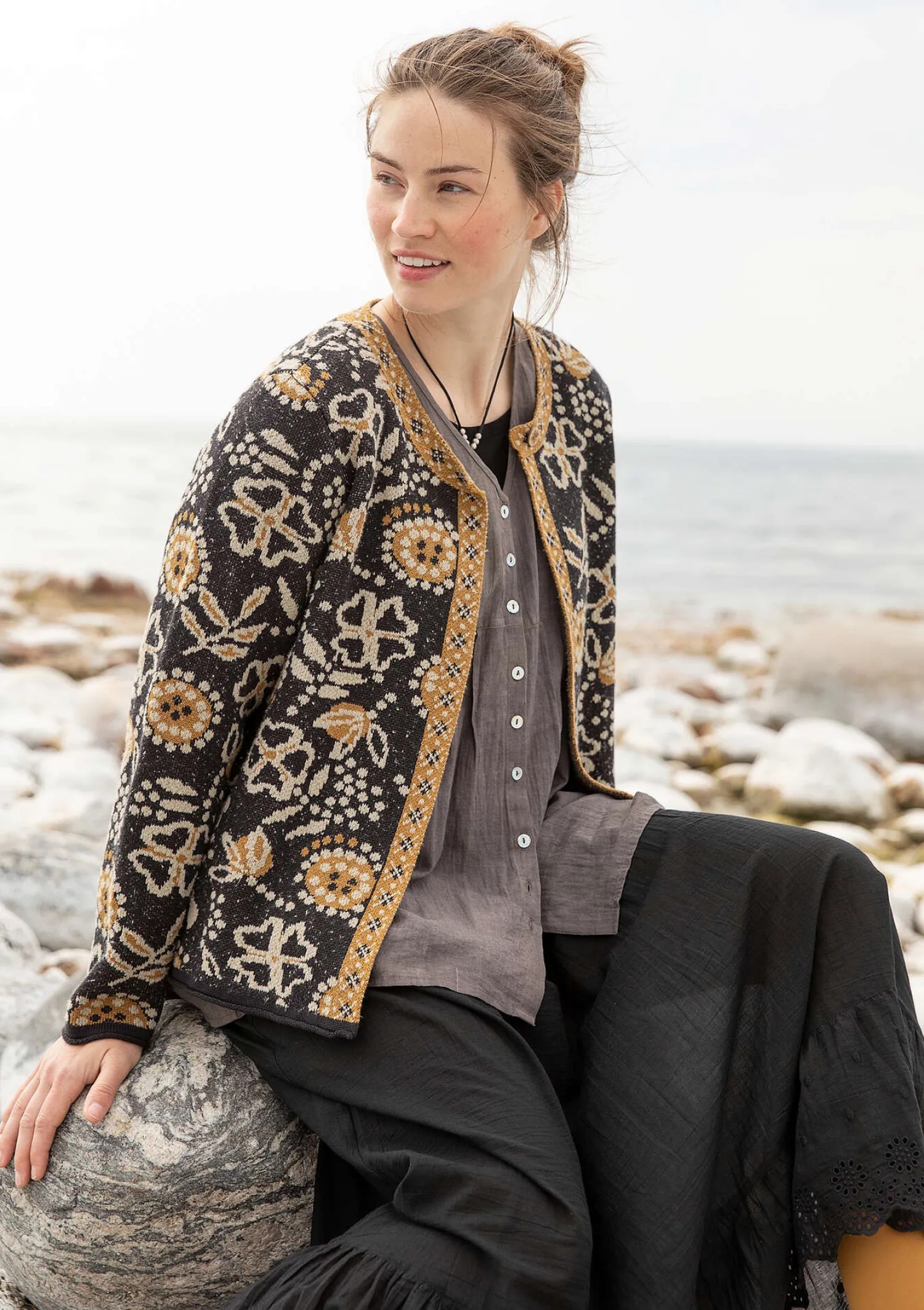 Hot Gudrun Sjödén Strickjacke „Rashmi“ aus Bio-Baumwolle schwarzesKashish
