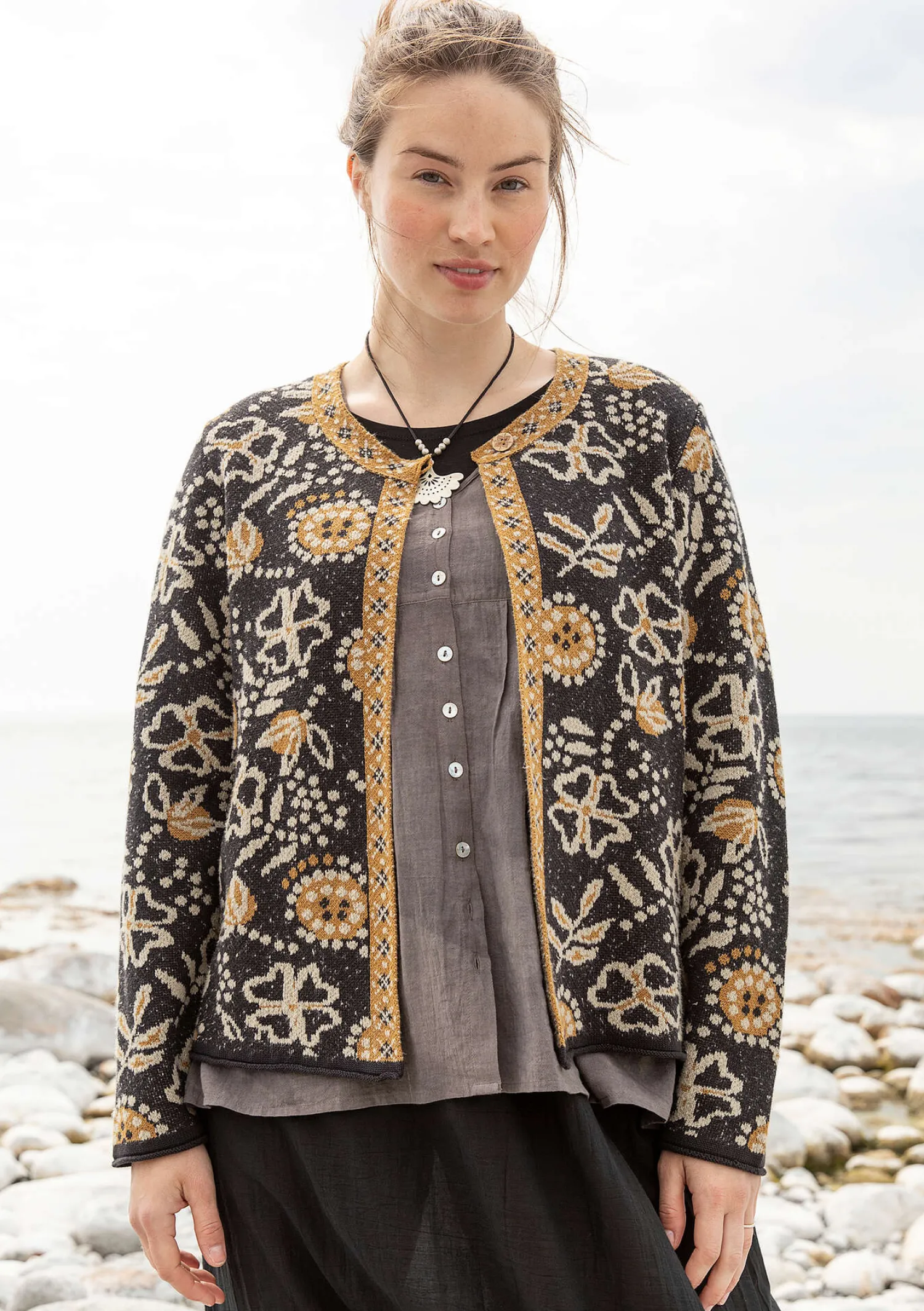 Hot Gudrun Sjödén Strickjacke „Rashmi“ aus Bio-Baumwolle opalgrün