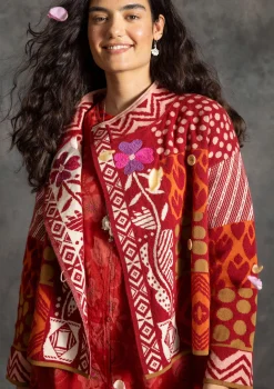 Clearance Gudrun Sjödén Strickjacke „Viktoria“ aus Baumwolle/Lammwolle achatrot