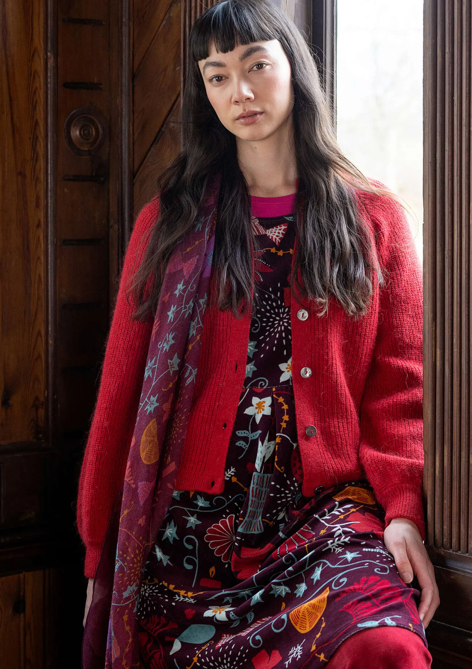 Store Gudrun Sjödén Strickjacke „Vinternatt“ aus Bio- und Recycling-Baumwolle/Alpakawollgemisch dunkelgrün