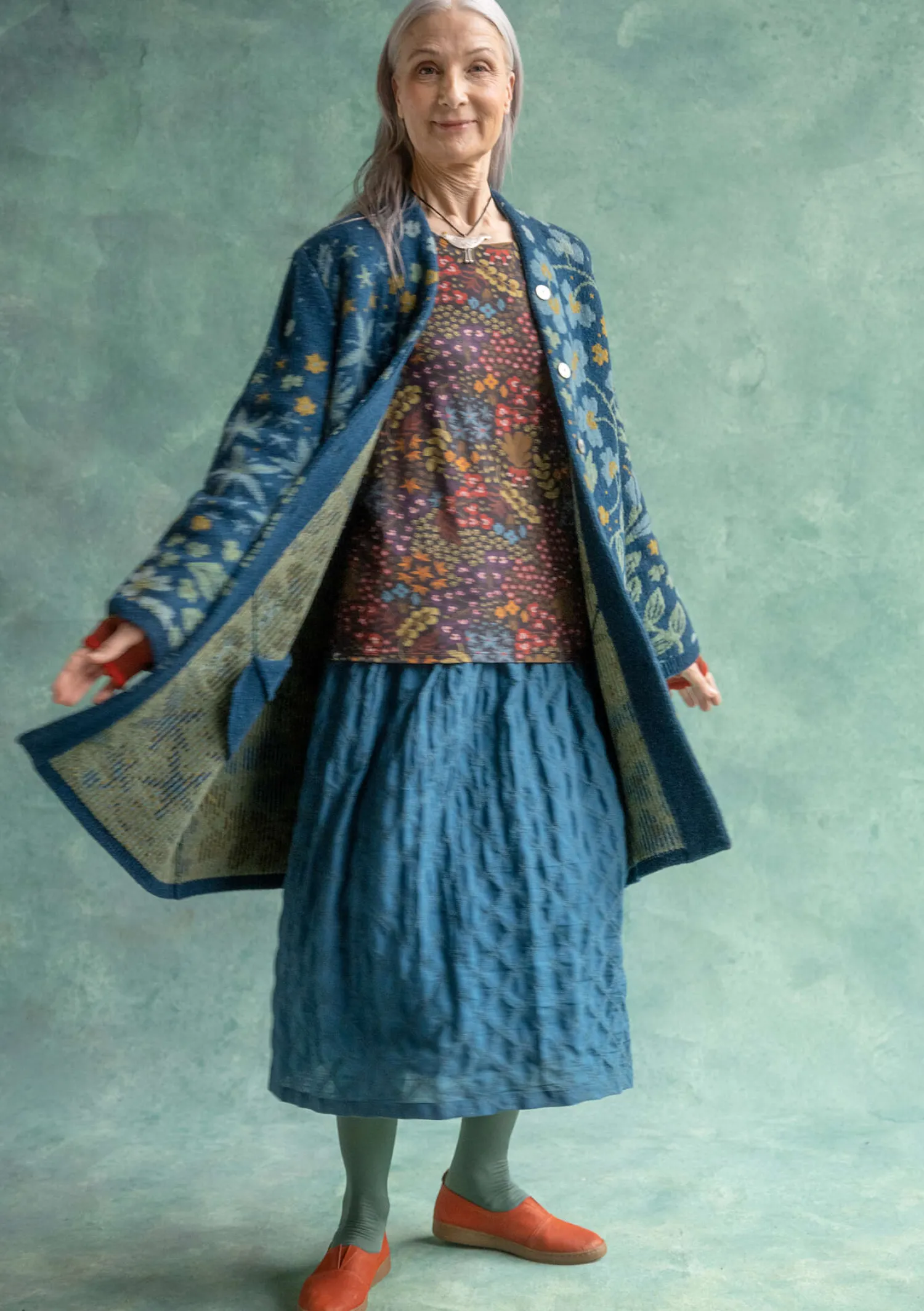 Cheap Gudrun Sjödén Strickmantel „Saga“ aus Recycling-Wolle dunkelpetrol-melange